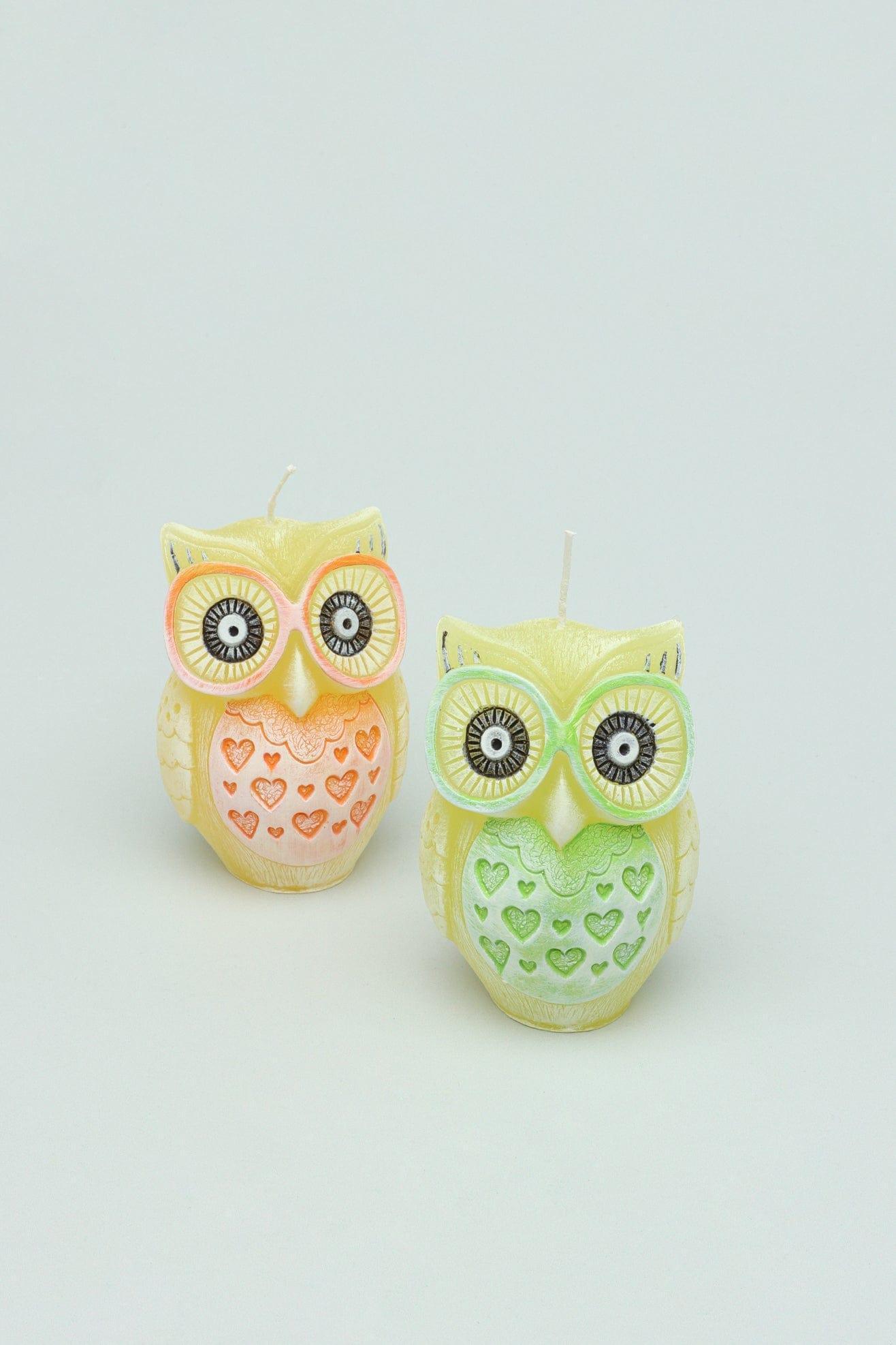 Handmade Hootique Owl Couple Candle Orange & Green Owls in Sunshine & Sprout - G Decor