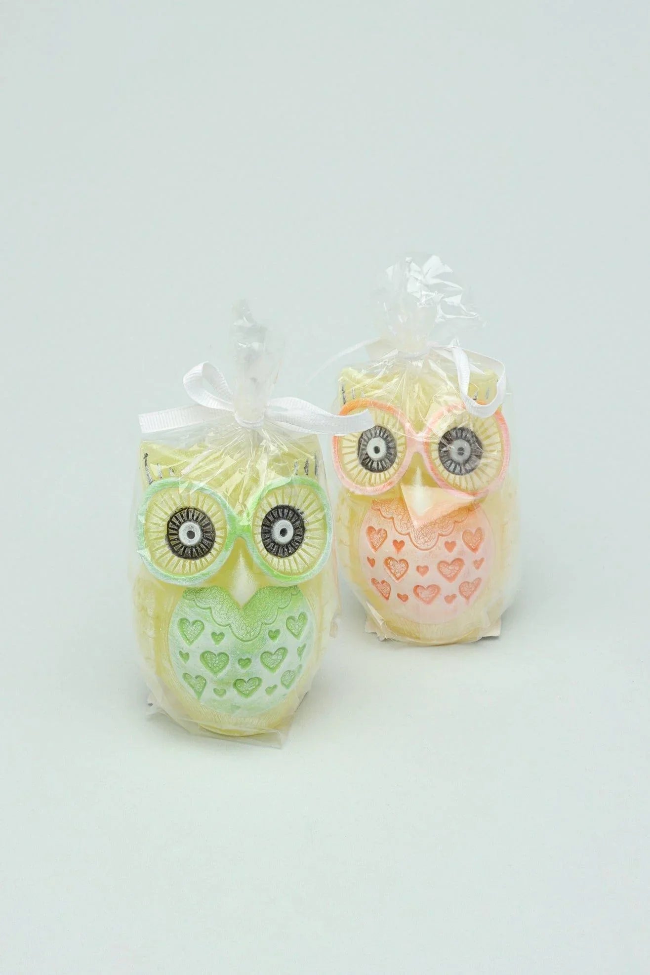 Hootique Owl Couple Candle in Orange and Green — alternate view, G Decor