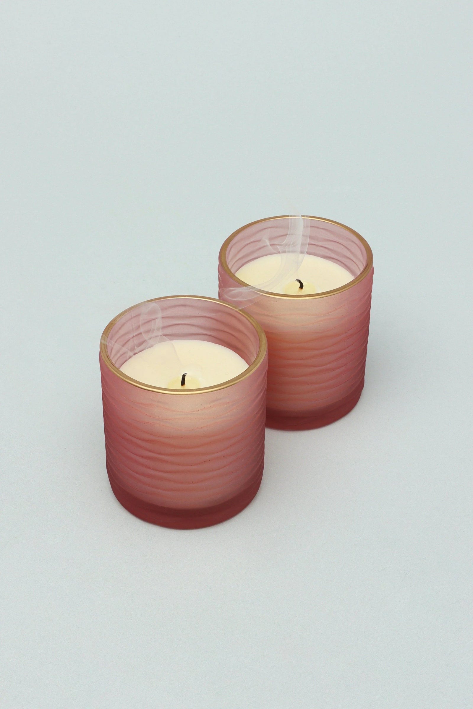 Mira Candle Co. Sweet Floral Soy Wax Pair in Pink Glass — close-up view, G Decor