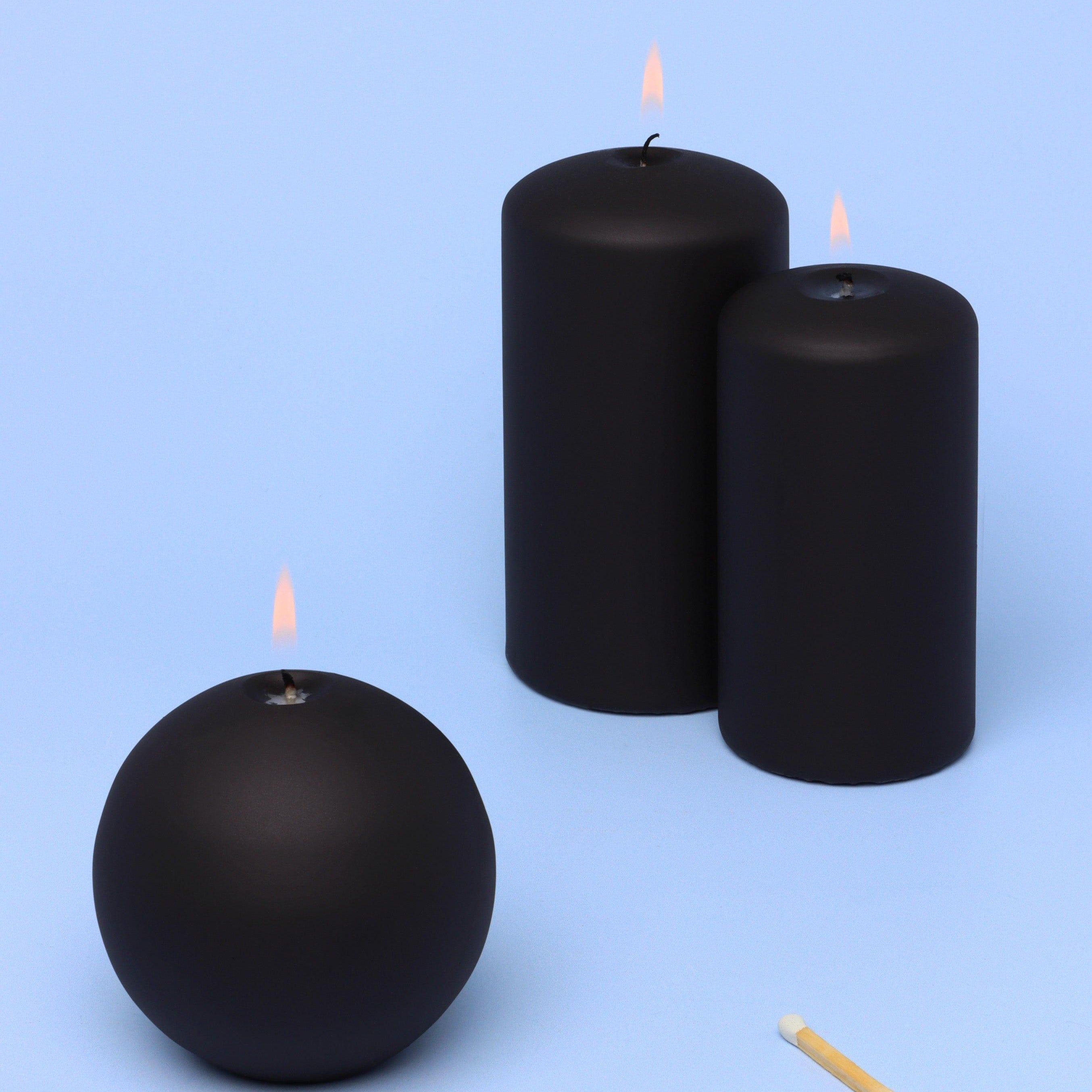 Henry Velvet Matt Soft Touch Smooth Black Pillar Candles - G Decor