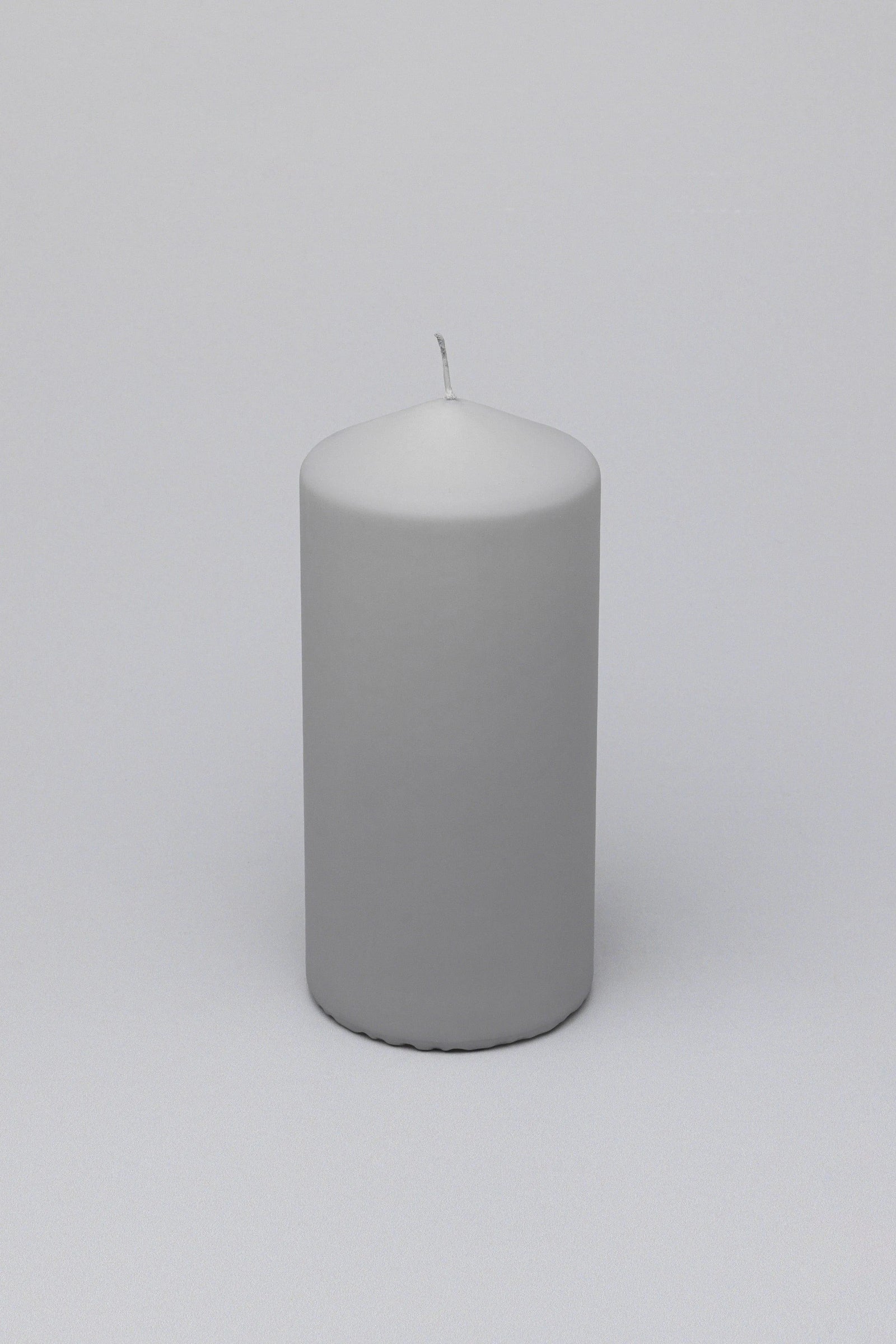 Henry Velvet Matte Soft Touch Pillar Candle in Light Grey — alternate view, G Decor
