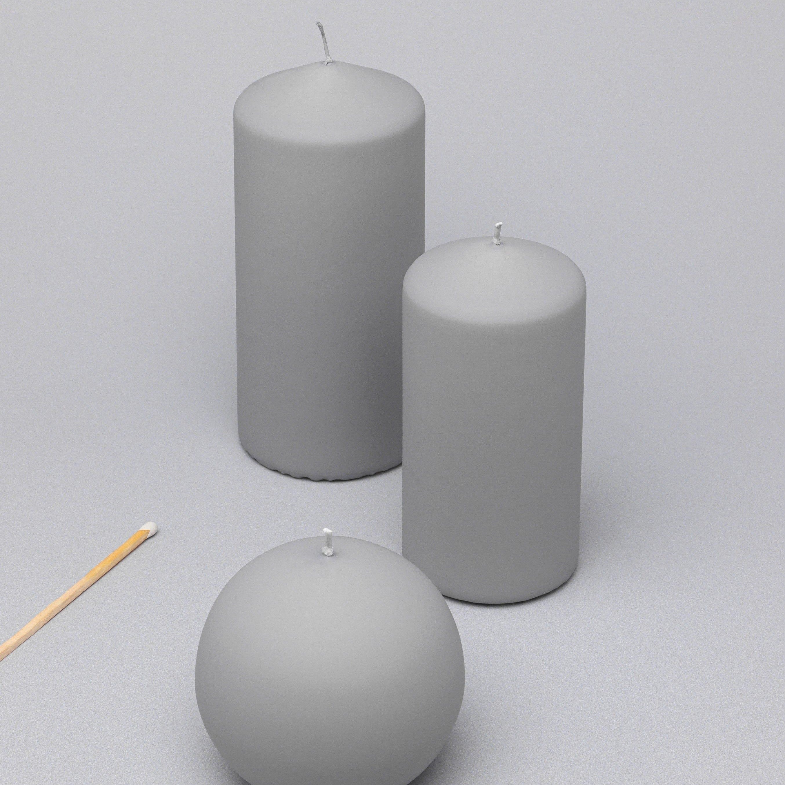 Henry Velvet Matt Soft Touch Smooth Light Grey Pillar Candle - G Decor