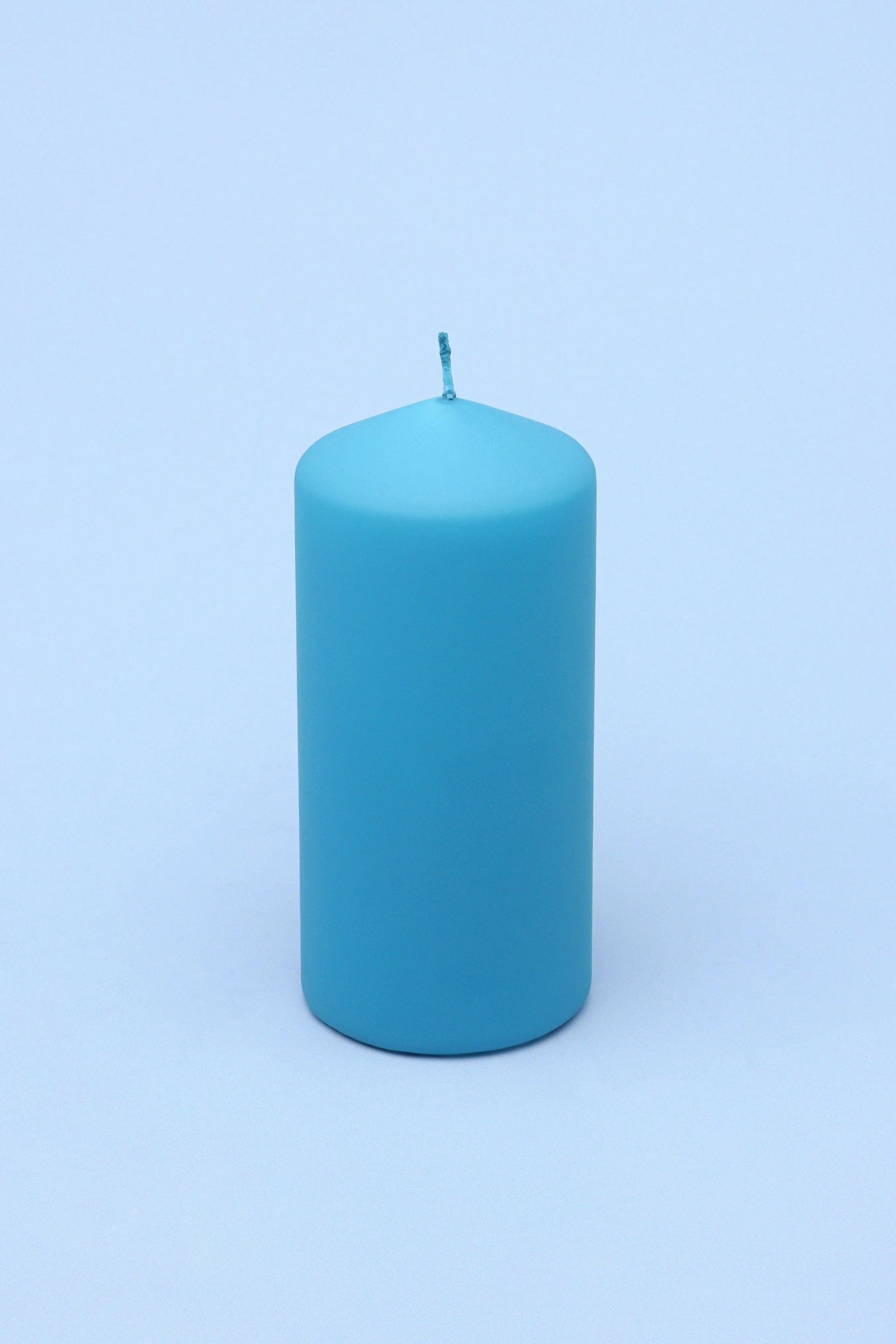 Henry Velvet Matte Soft Touch Pillar Candle in Powder Blue — alternate view, G Decor