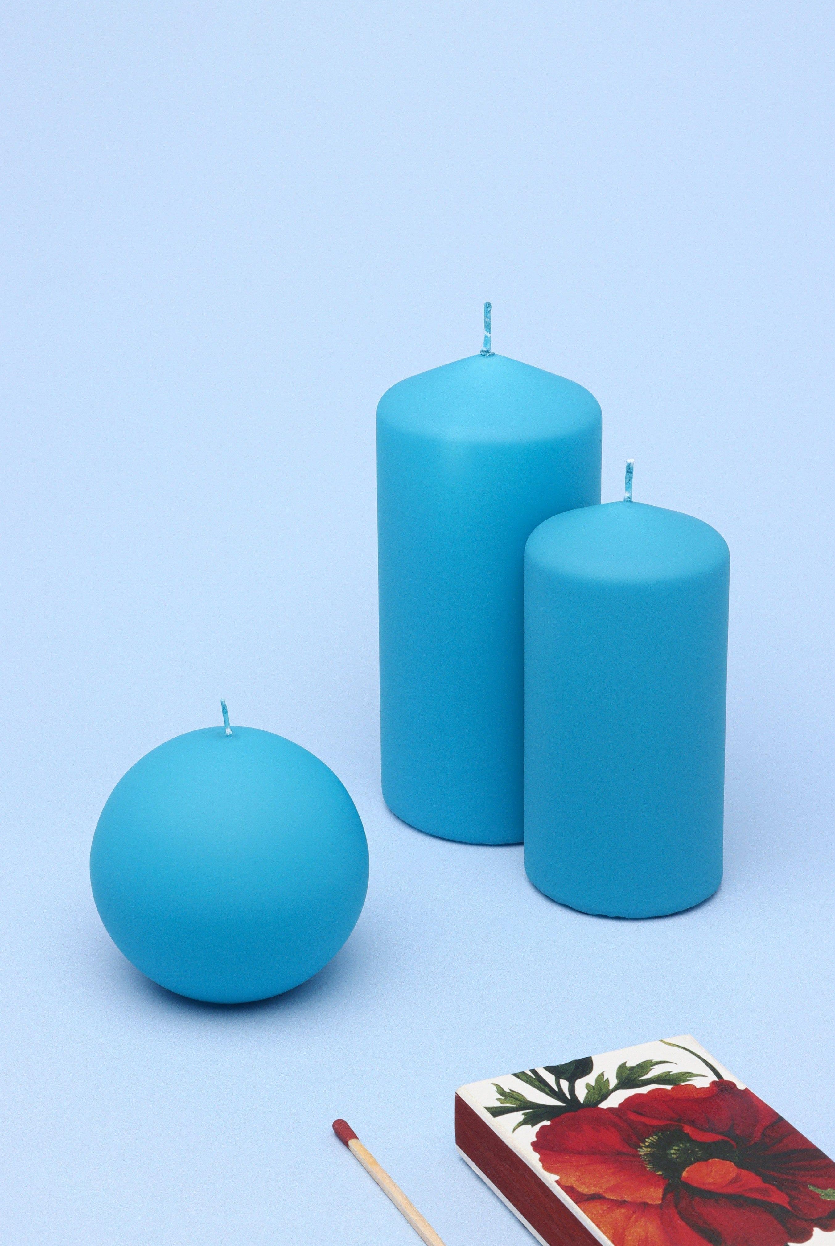 Henry Velvet Matt Soft Touch Smooth Powder Blue Pillar Candle - G Decor