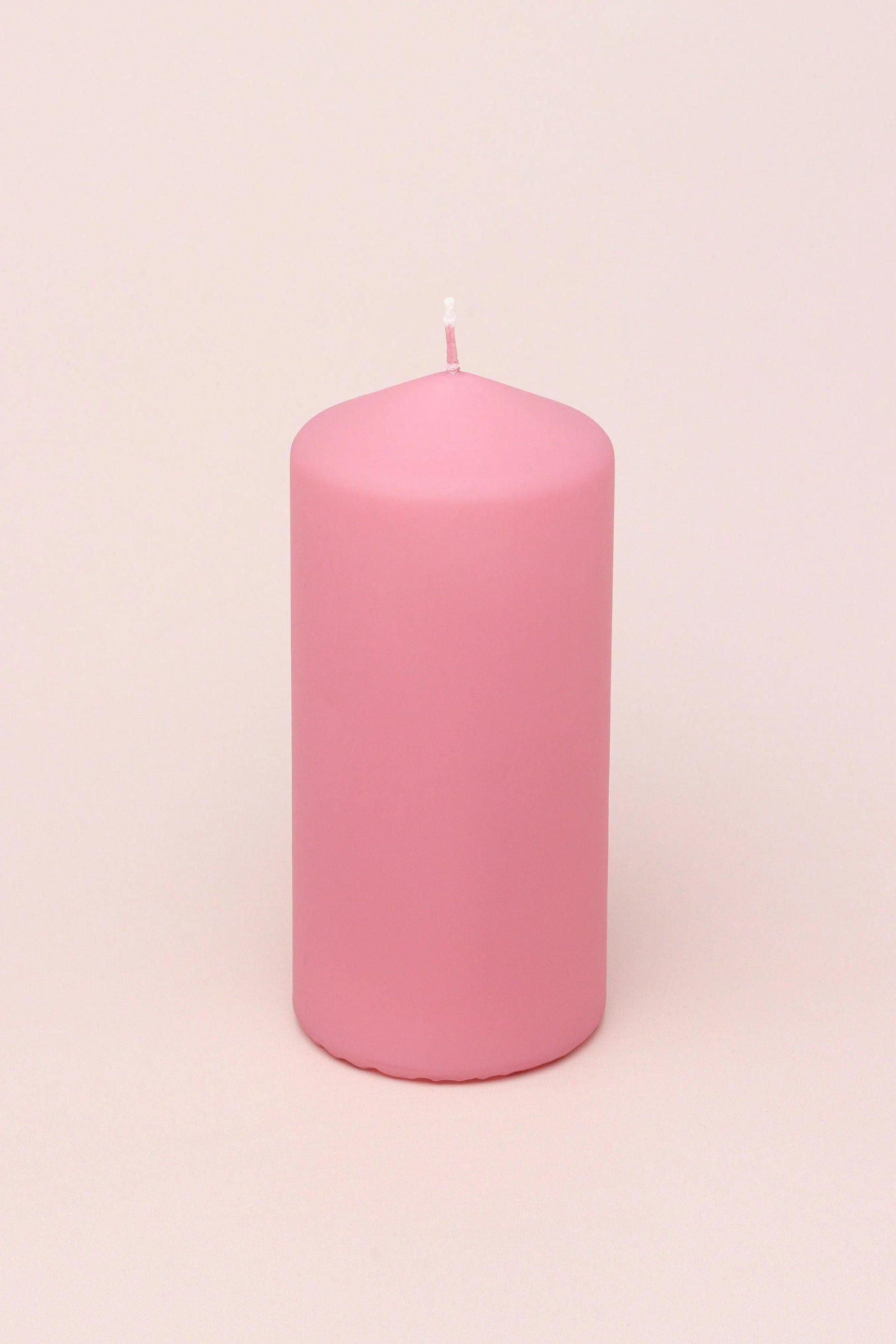 Henry Velvet Matte Soft Touch Pillar Candle in Powder Pink — alternate view, G Decor