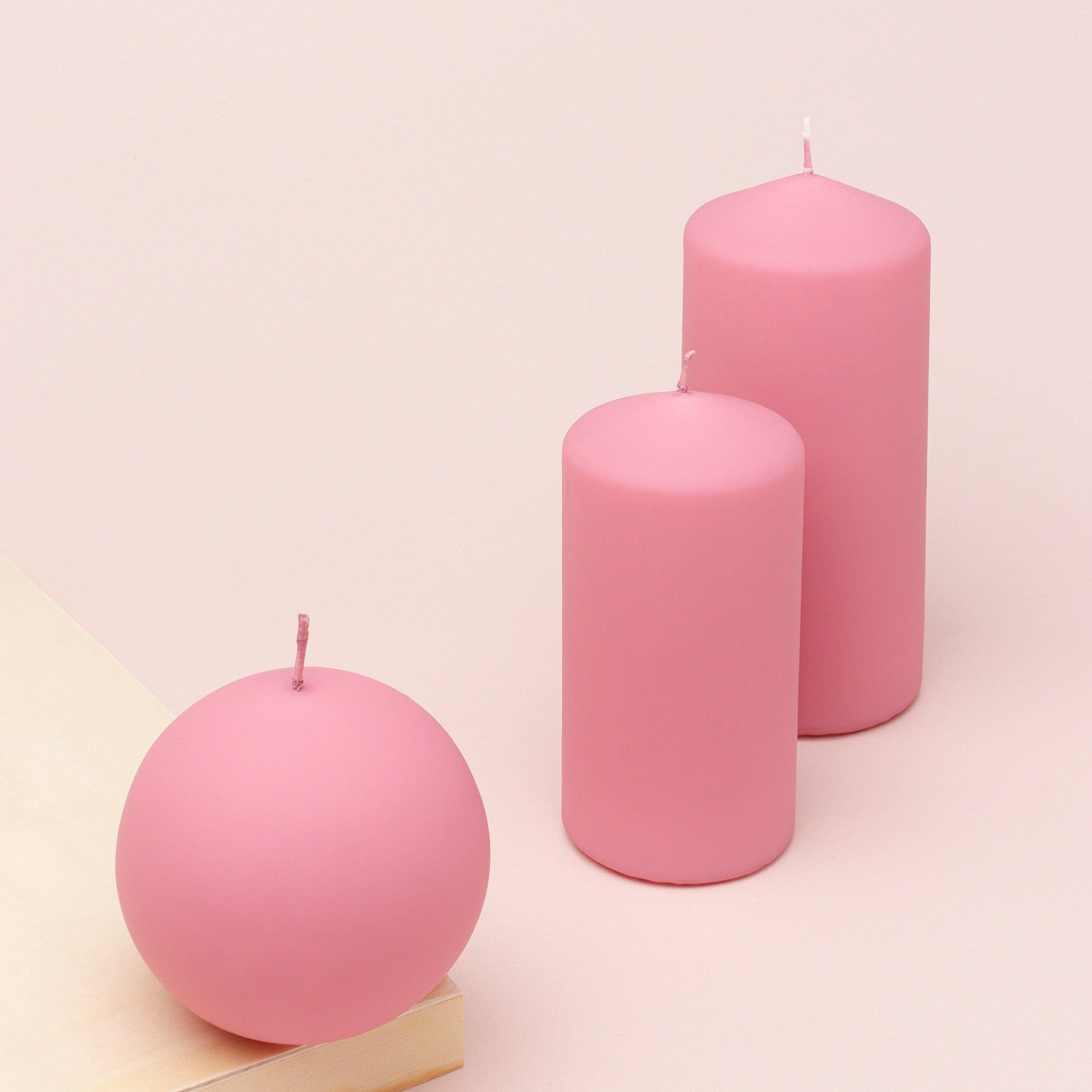 Henry Velvet Matt Soft Touch Smooth Powder Pink Pillar Candle - G Decor