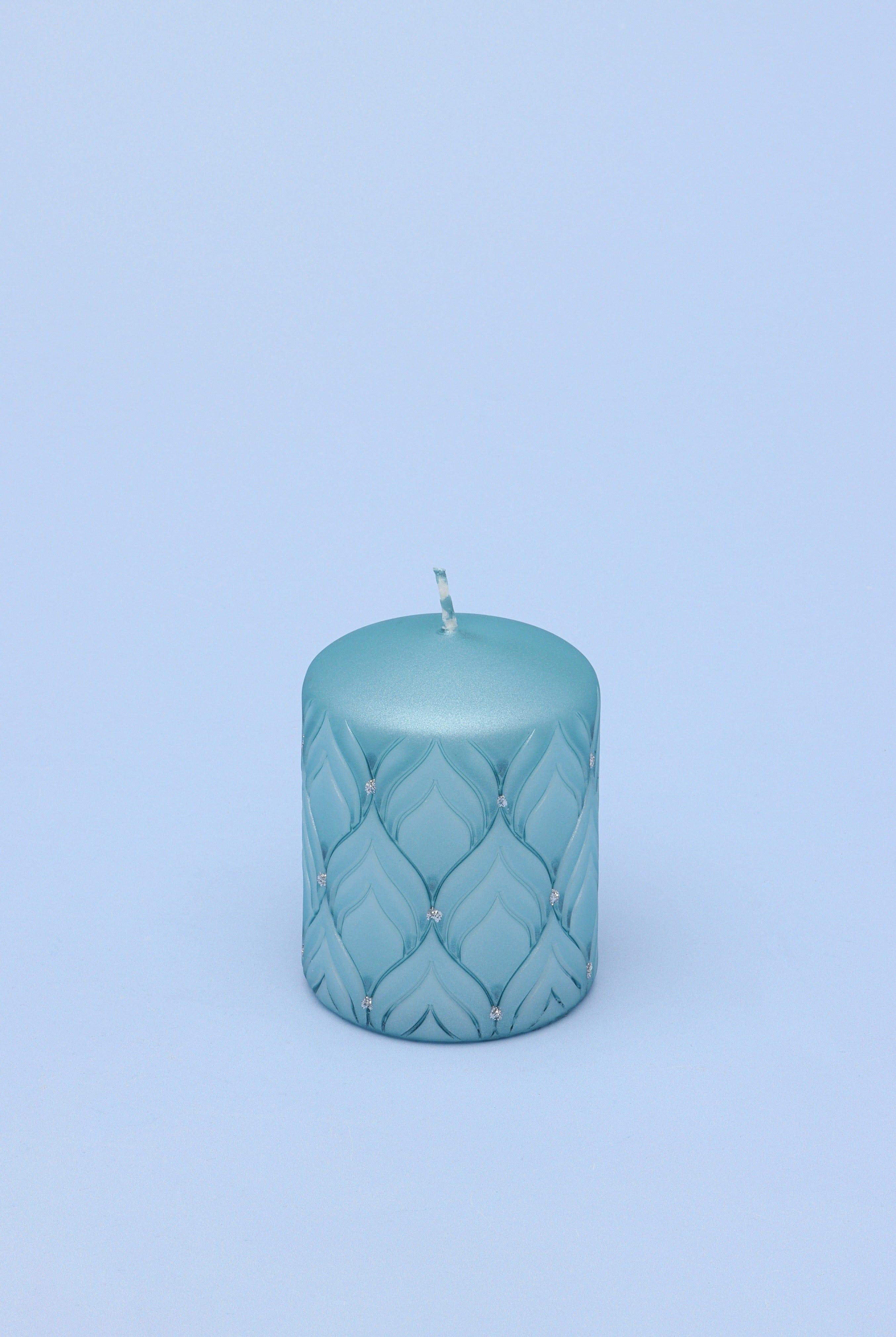 Jolene Petalure Hand-Finished Frosted Blue Quartz Pillar Candle - G Decor