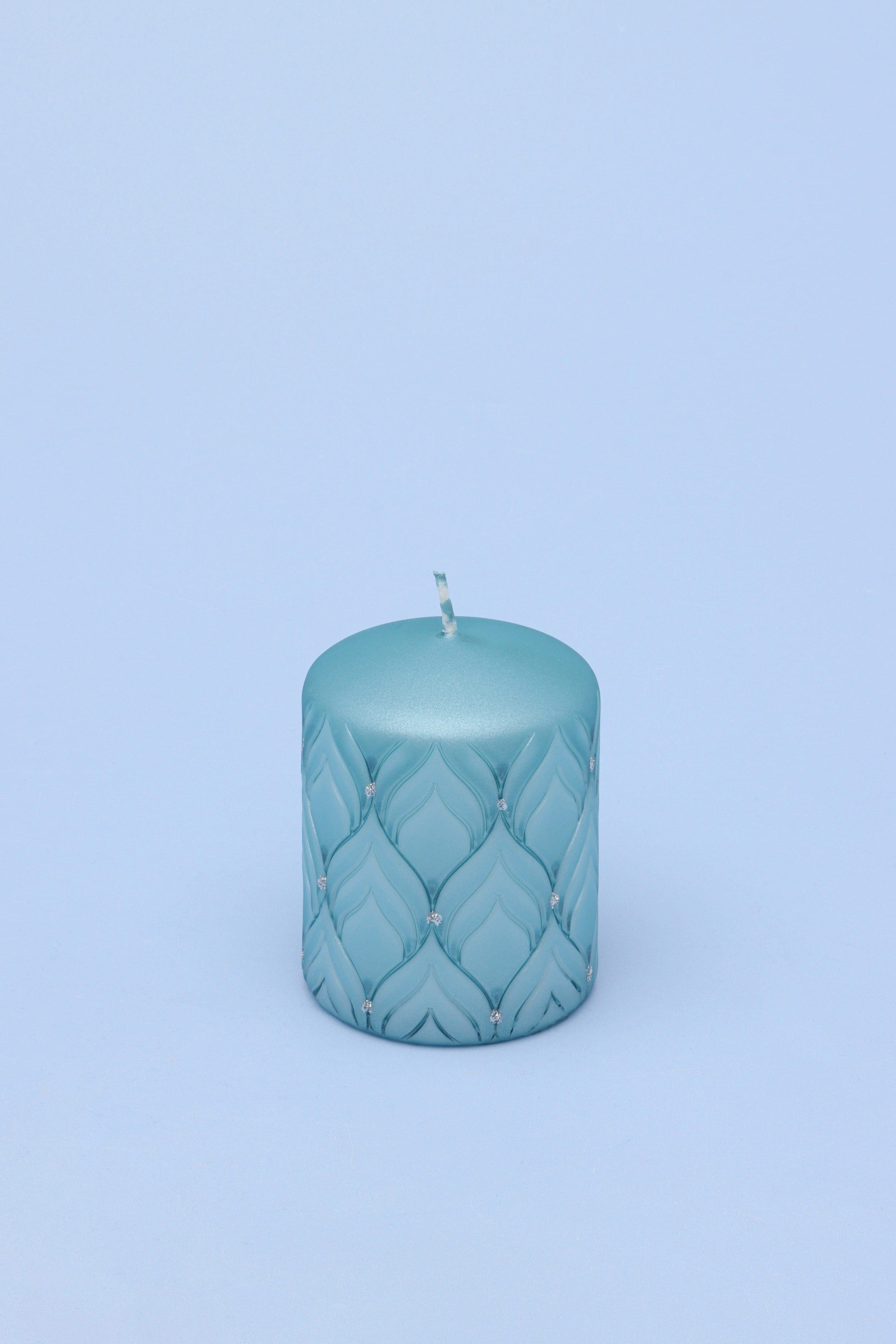 Jolene Petalure Hand-Finished Frosted Blue Quartz Pillar Candle - G Decor