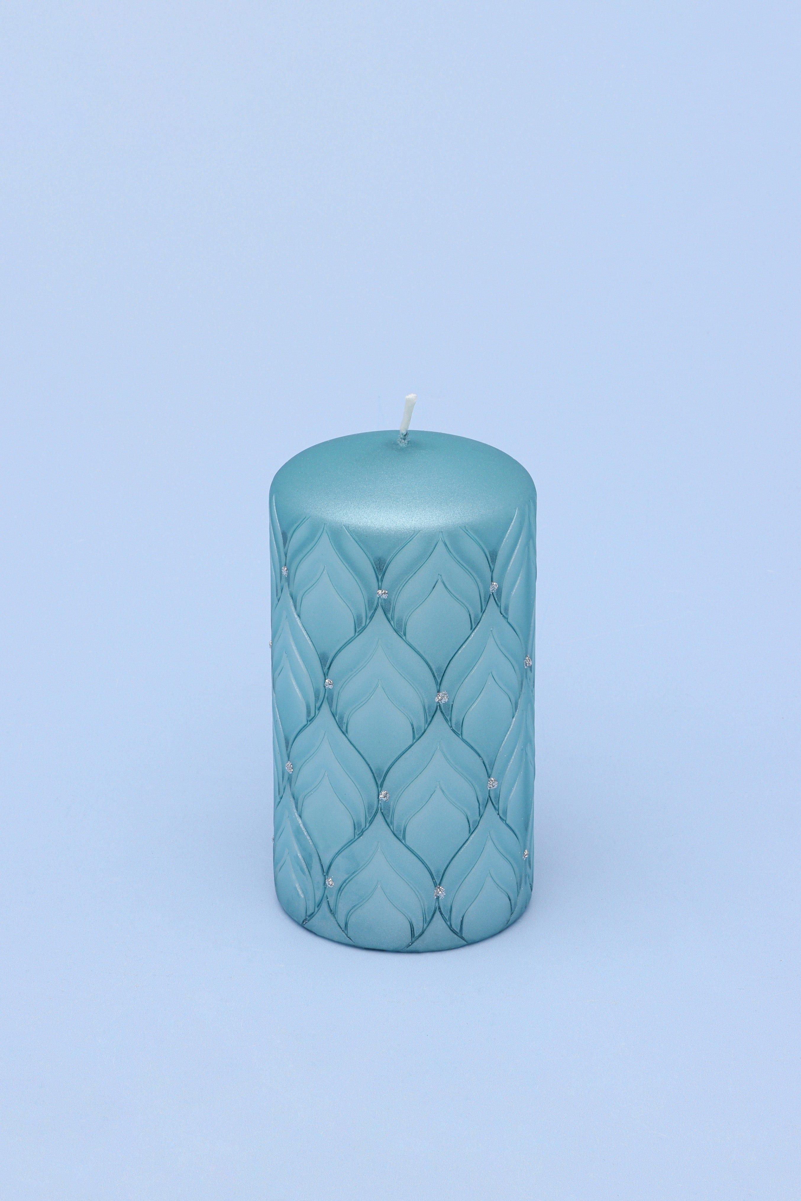 Jolene Petalure Hand-Finished Frosted Blue Quartz Pillar Candle - G Decor
