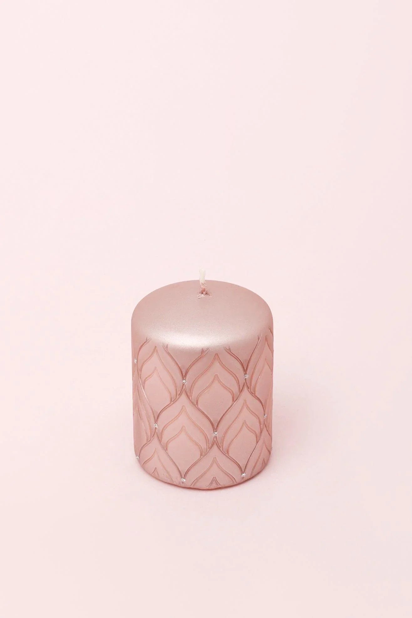 Jolene Petalure Rose Quartz Blush Pillar Candle — close-up view, G Decor