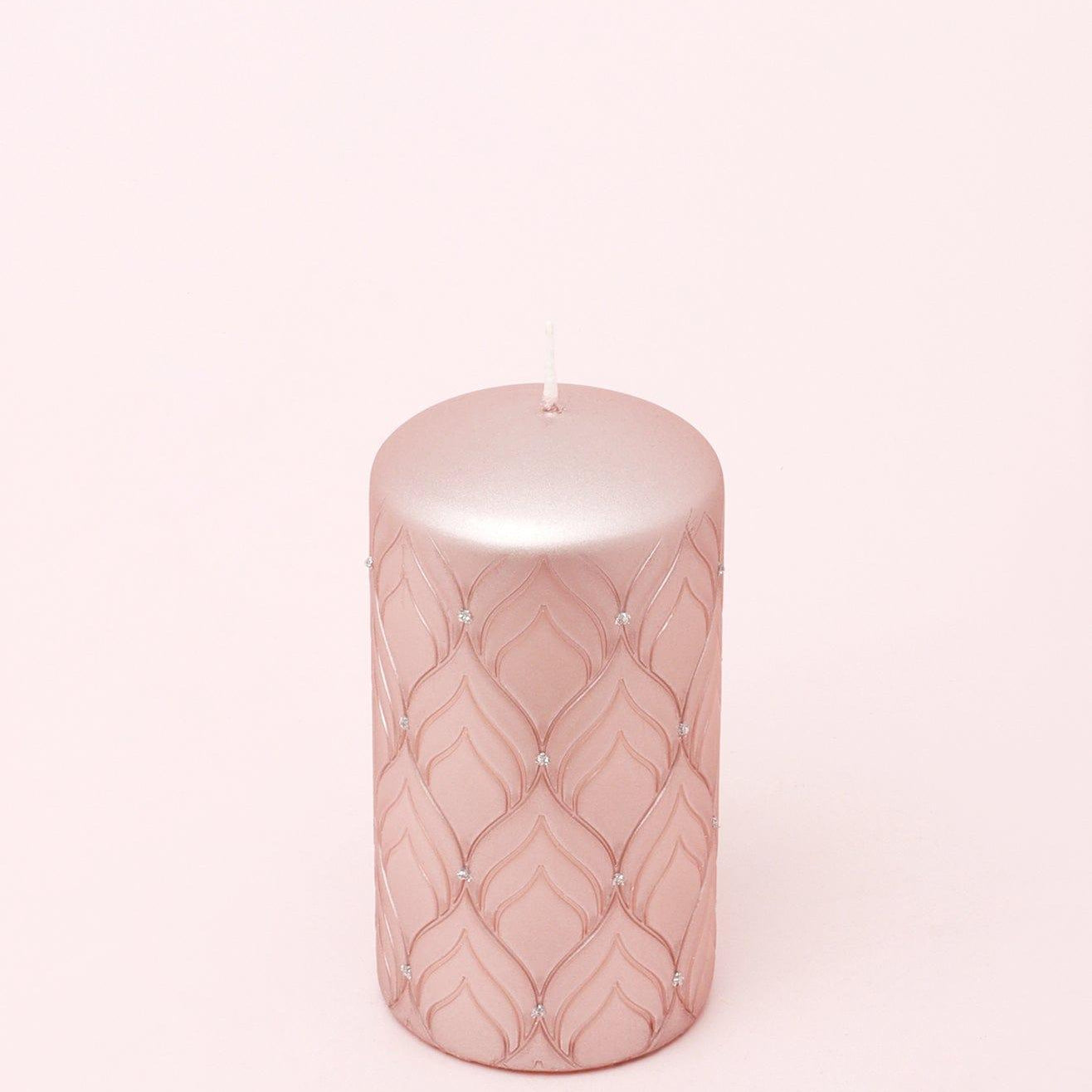 Jolene Petalure Hand-Finished Rose Quartz Blush Pillar Candle - G Decor