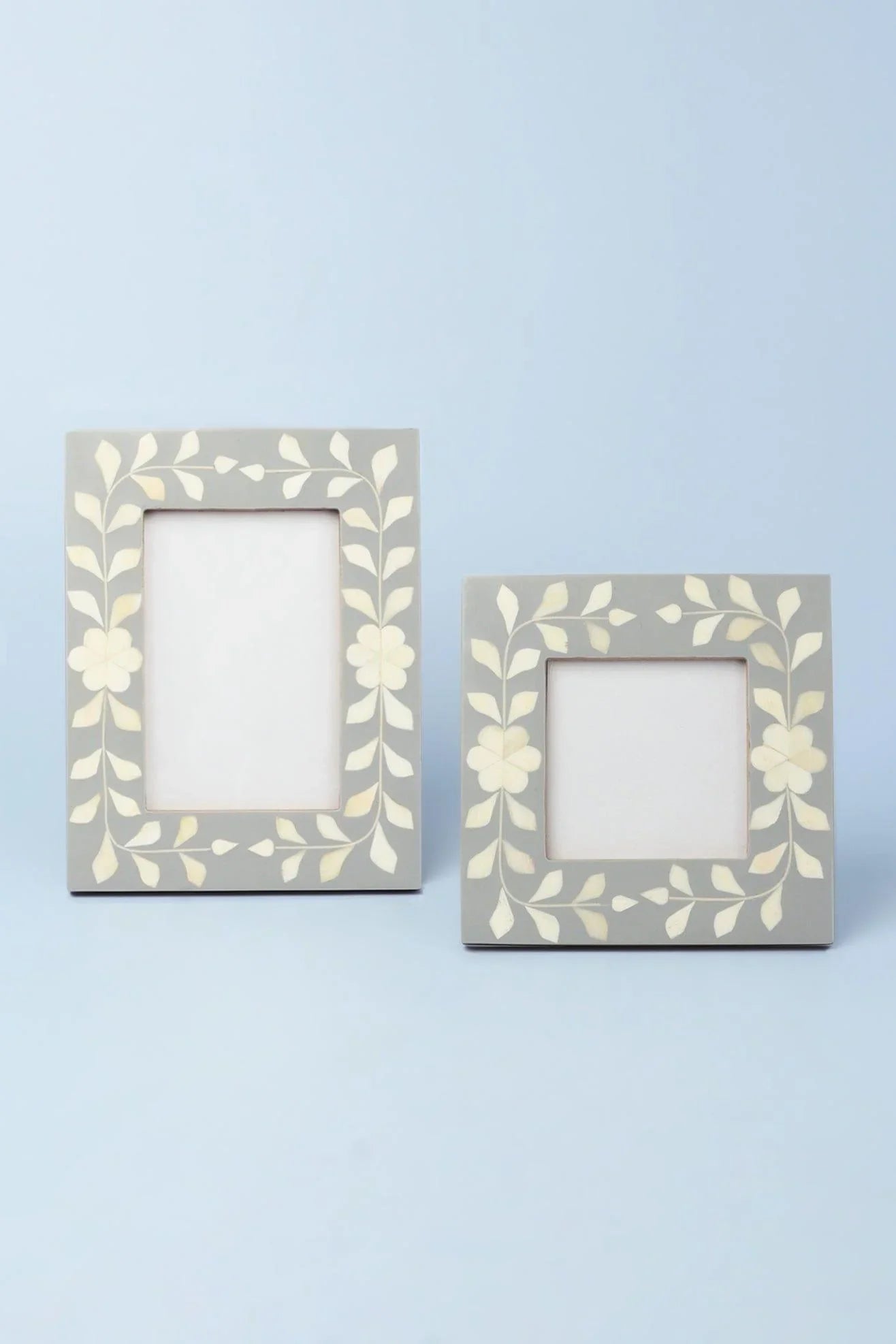 Jolie Bone Inlay Photo Frame in Grey Floral — alternate view, G Decor