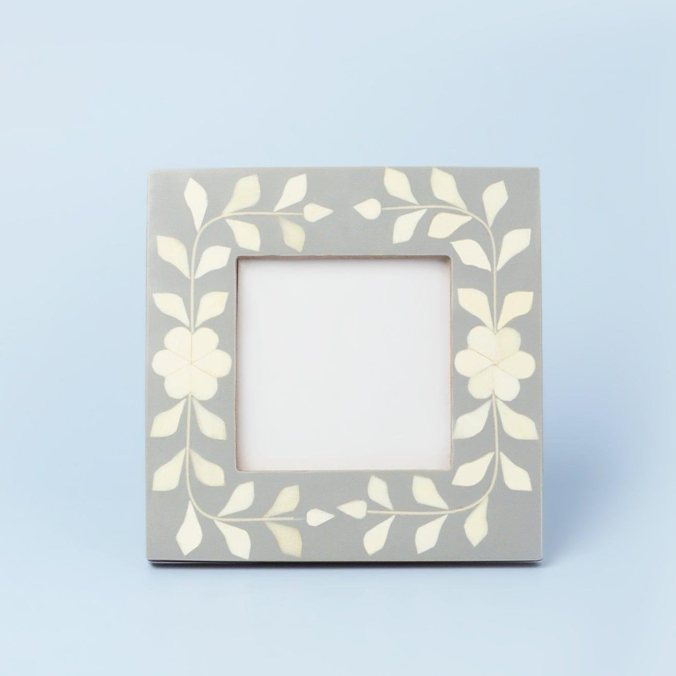 Jolie Handcrafted Grey Floral Bone Inlay Photo Frame Elegant Picture Display - G Decor