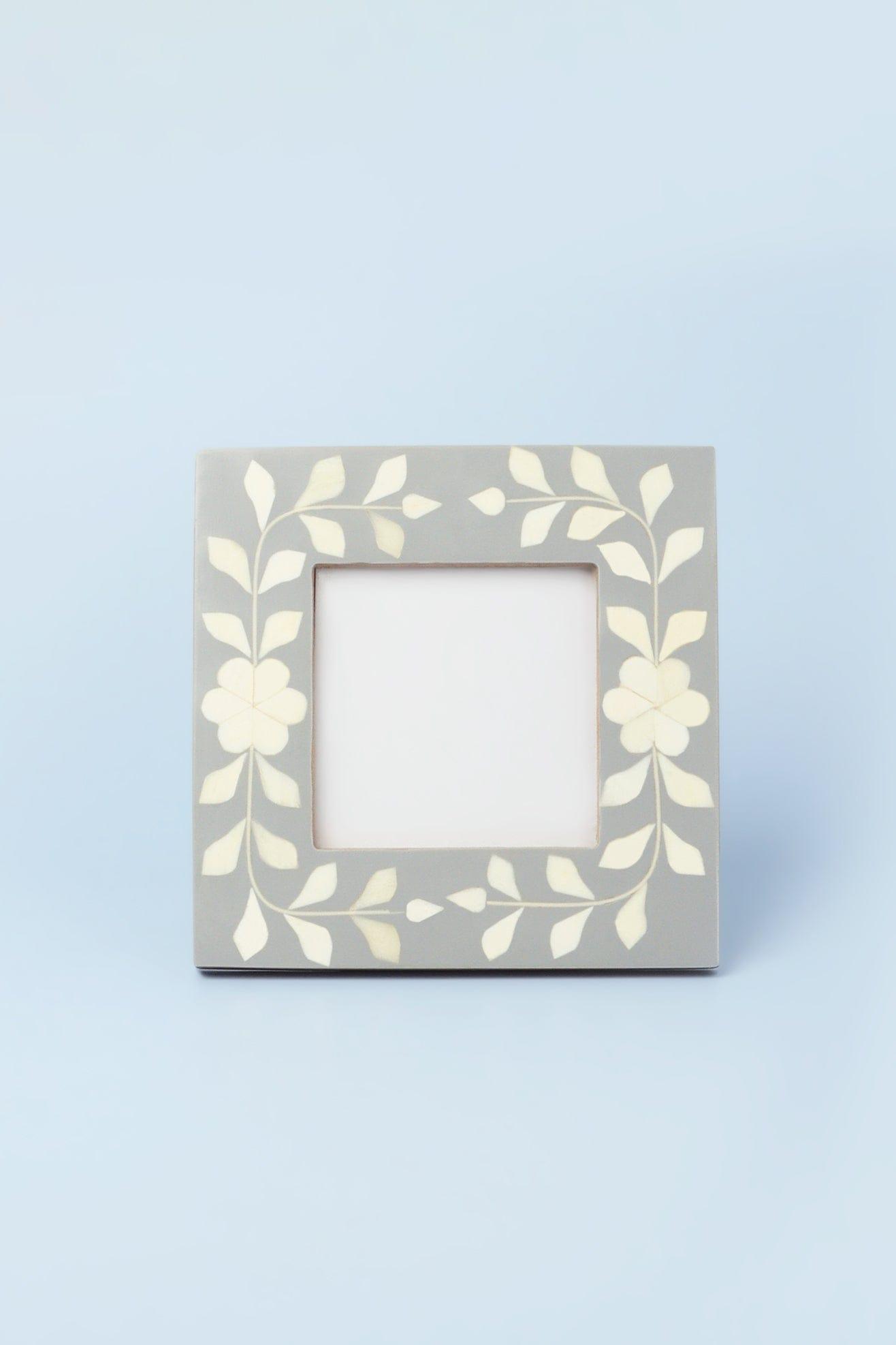 Jolie Handcrafted Grey Floral Bone Inlay Photo Frame Elegant Picture Display - G Decor