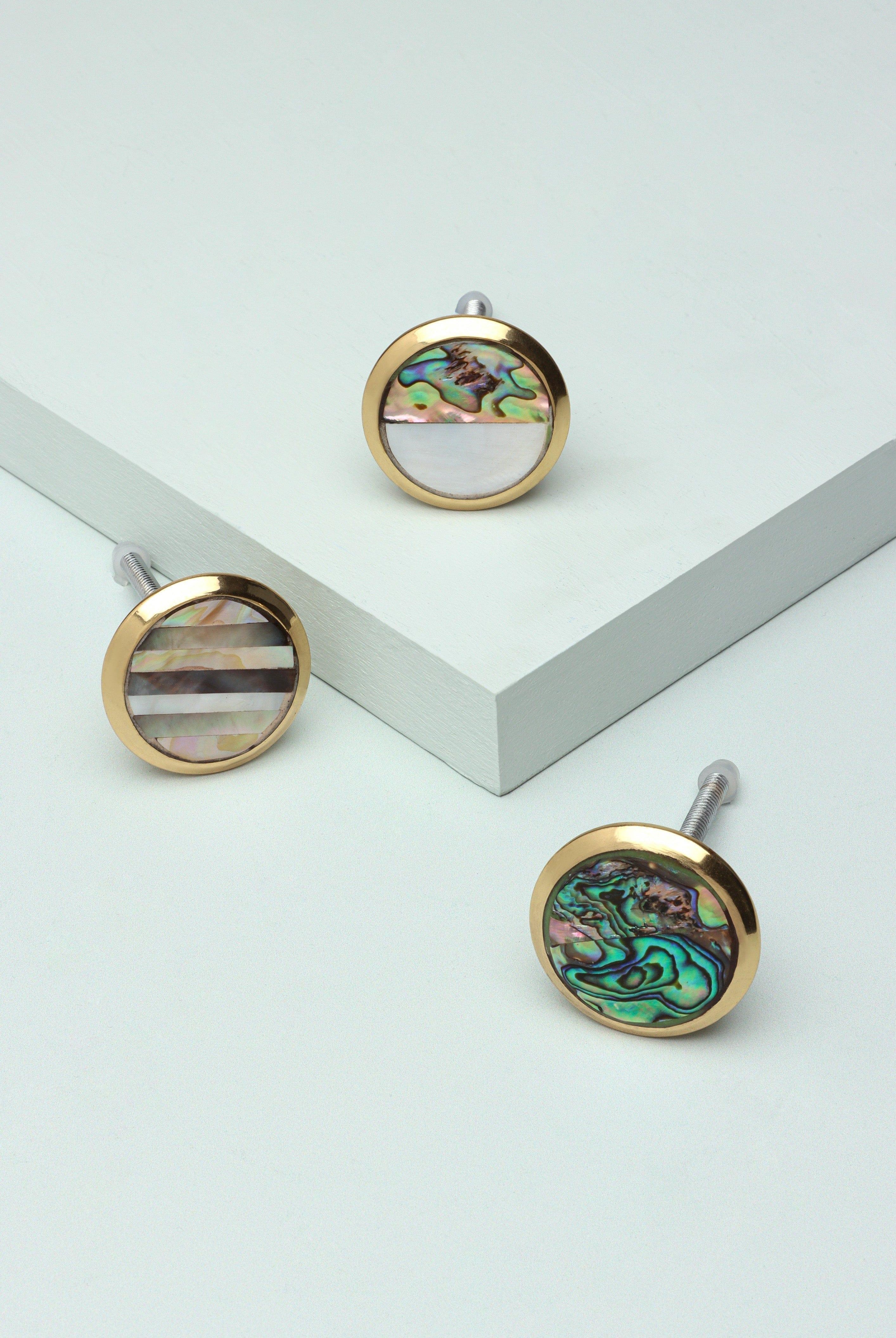 La Belle Mother of Pearl & Gold Brass Drawer Pull Knobs - G Decor