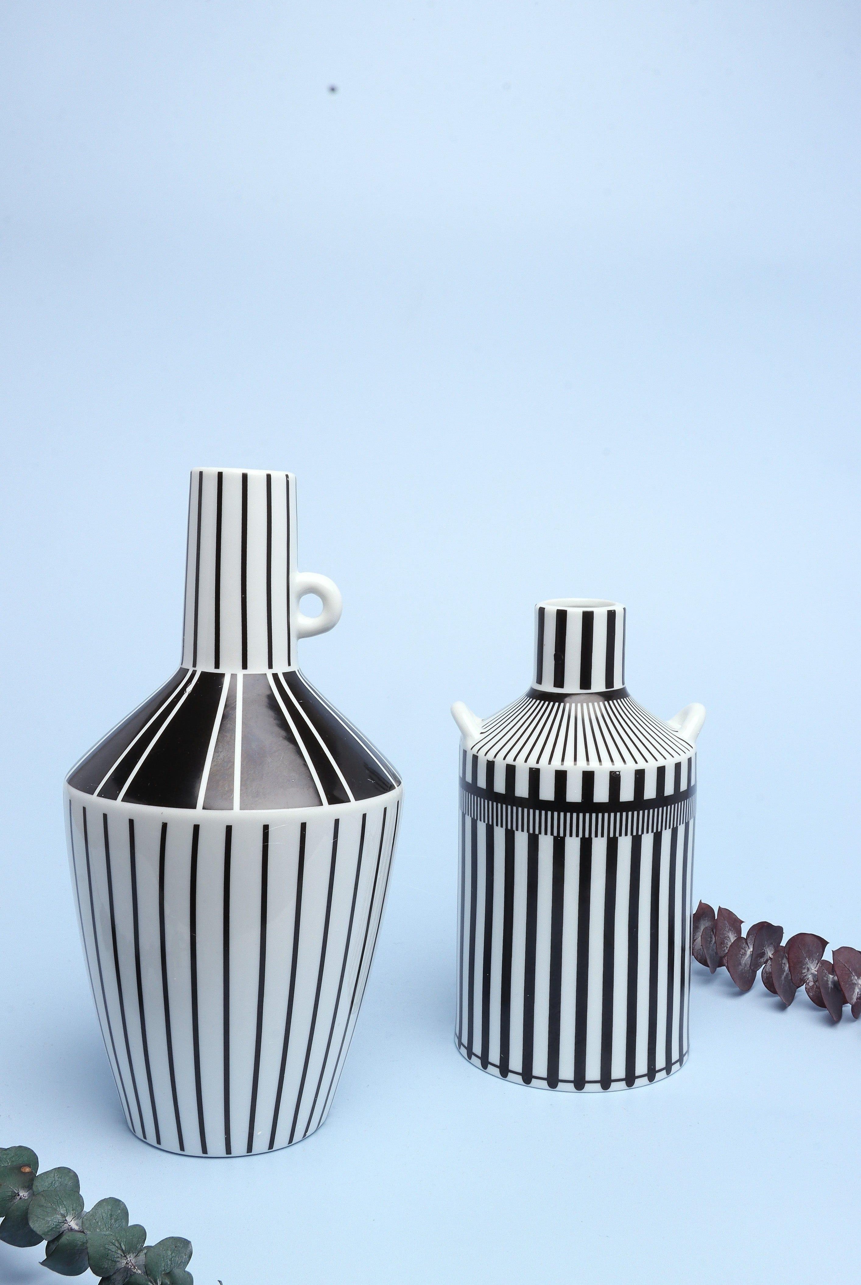 Lagos Black and White Ceramic Stripe Artistic Abstract Geometric Bold Lines Pattern Vase - G Decor