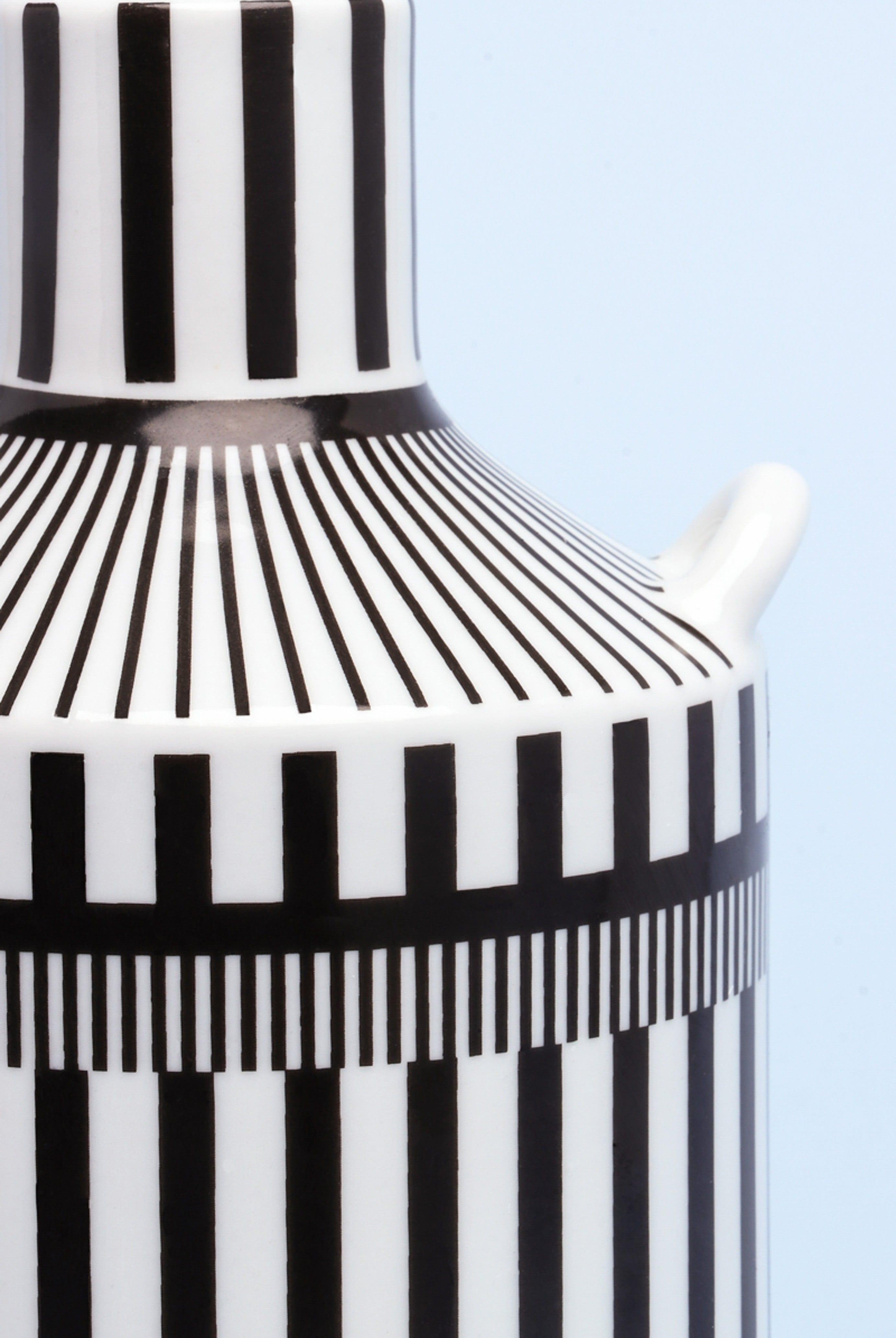 Lagos Black and White Ceramic Stripe Artistic Abstract Geometric Bold Lines Pattern Vase - G Decor