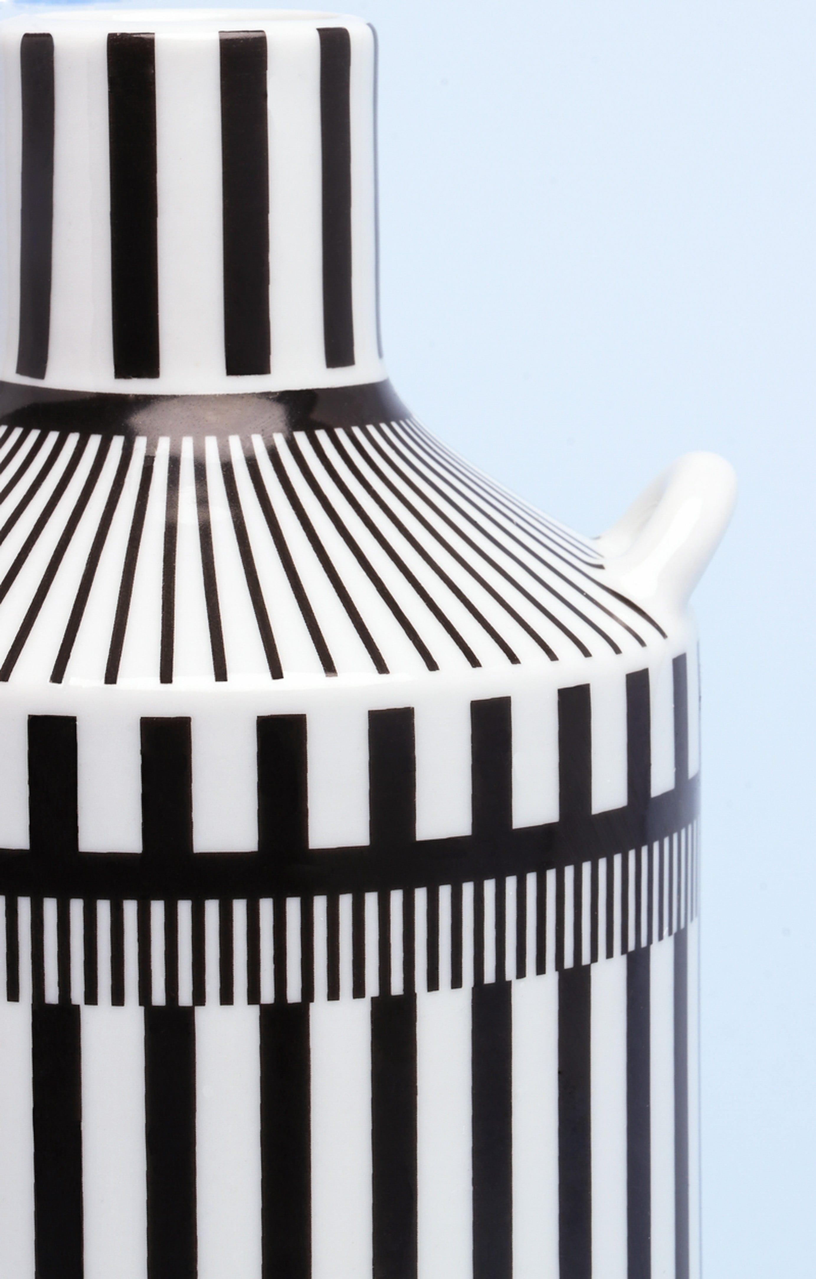 Lagos Black and White Ceramic Stripe Artistic Abstract Geometric Bold Lines Pattern Vase - G Decor