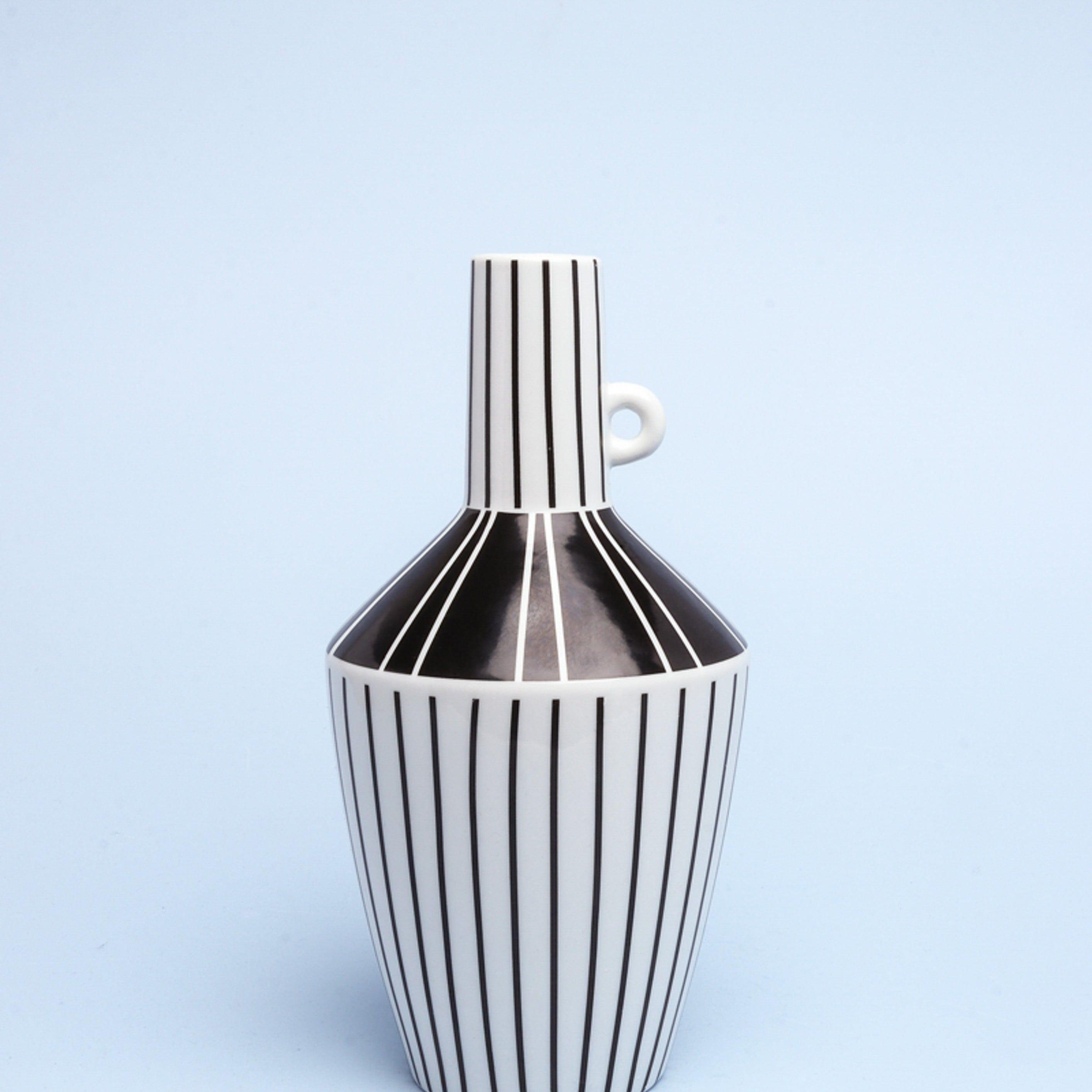 Lagos Black and White Ceramic Stripe Artistic Abstract Geometric Bold Lines Pattern Vase - G Decor