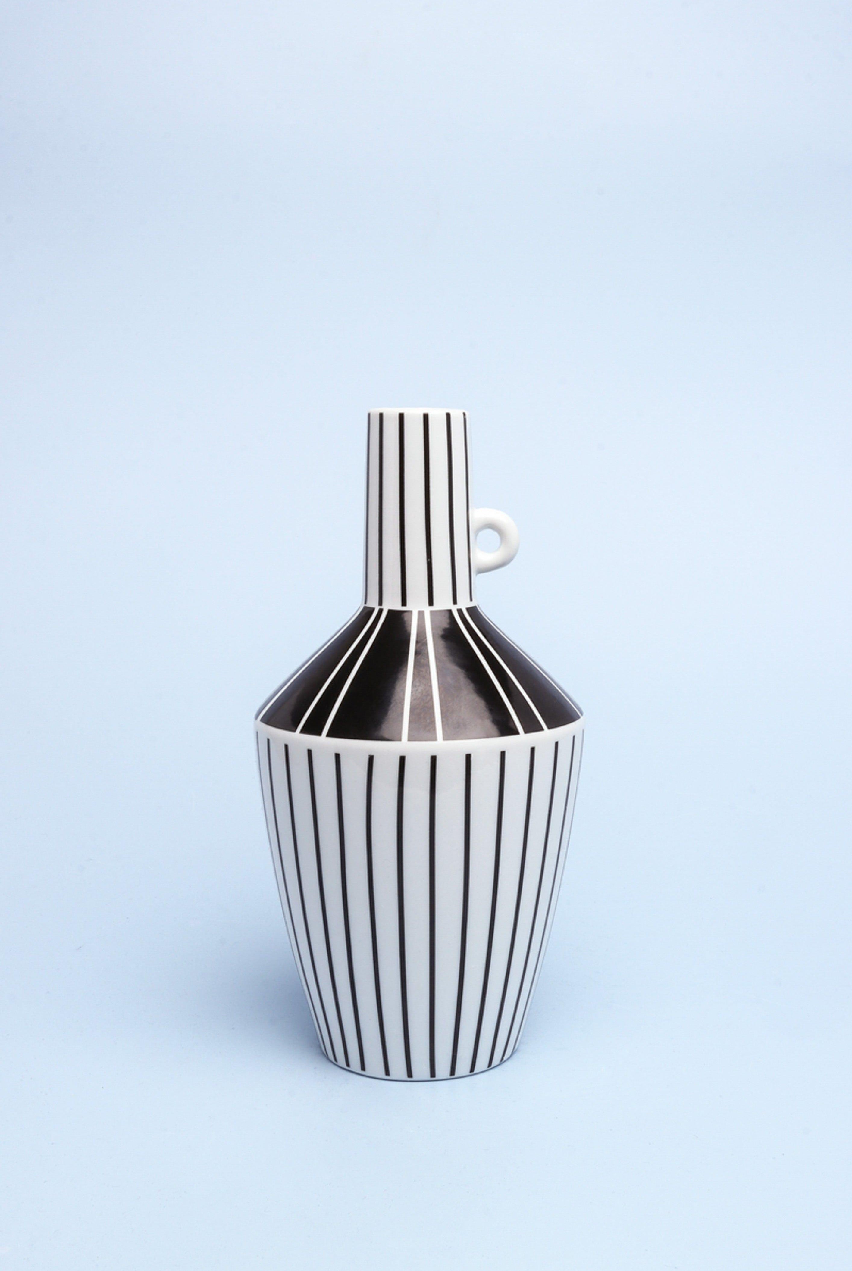 Lagos Black and White Ceramic Stripe Artistic Abstract Geometric Bold Lines Pattern Vase - G Decor