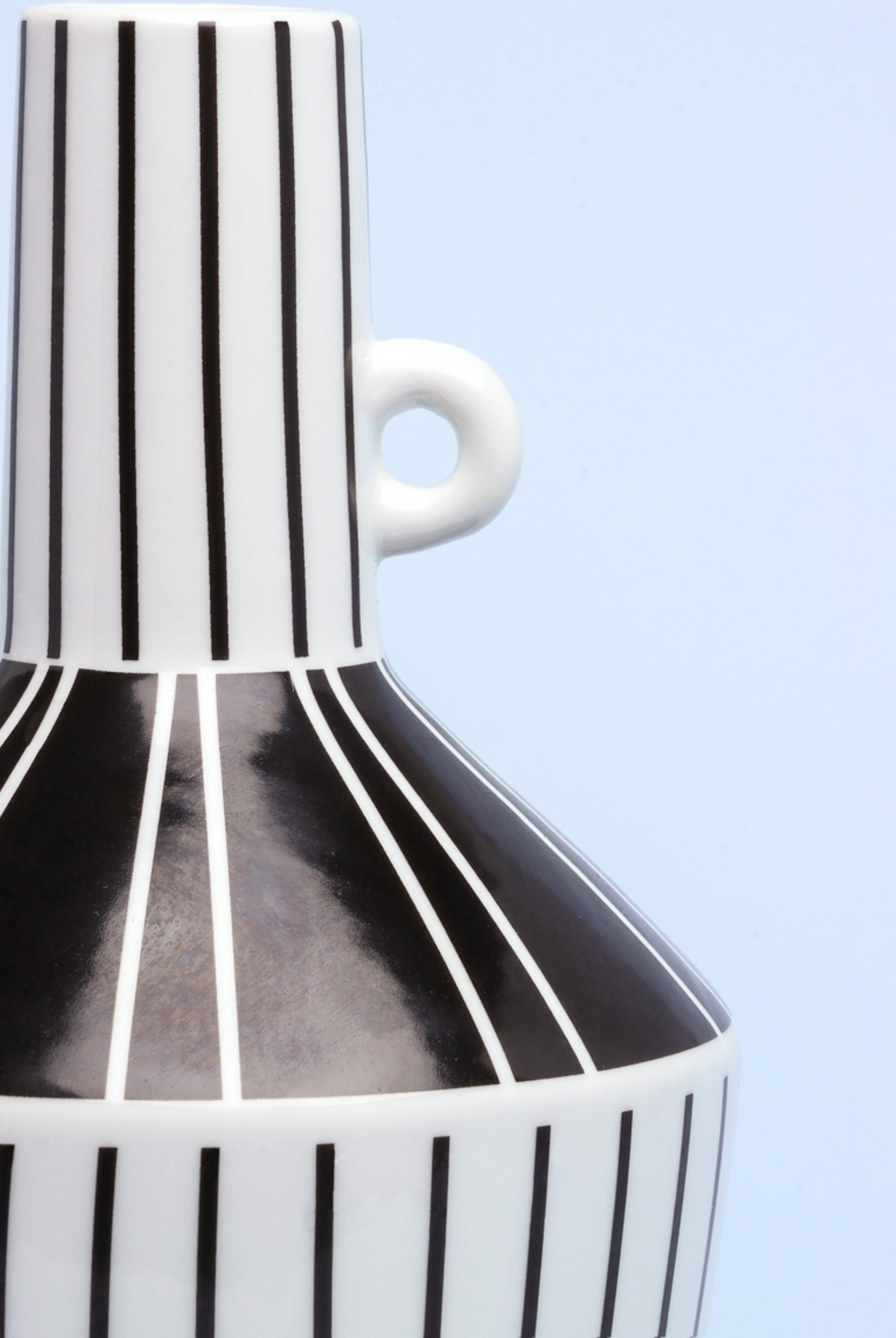 Lagos Black and White Ceramic Stripe Artistic Abstract Geometric Bold Lines Pattern Vase - G Decor