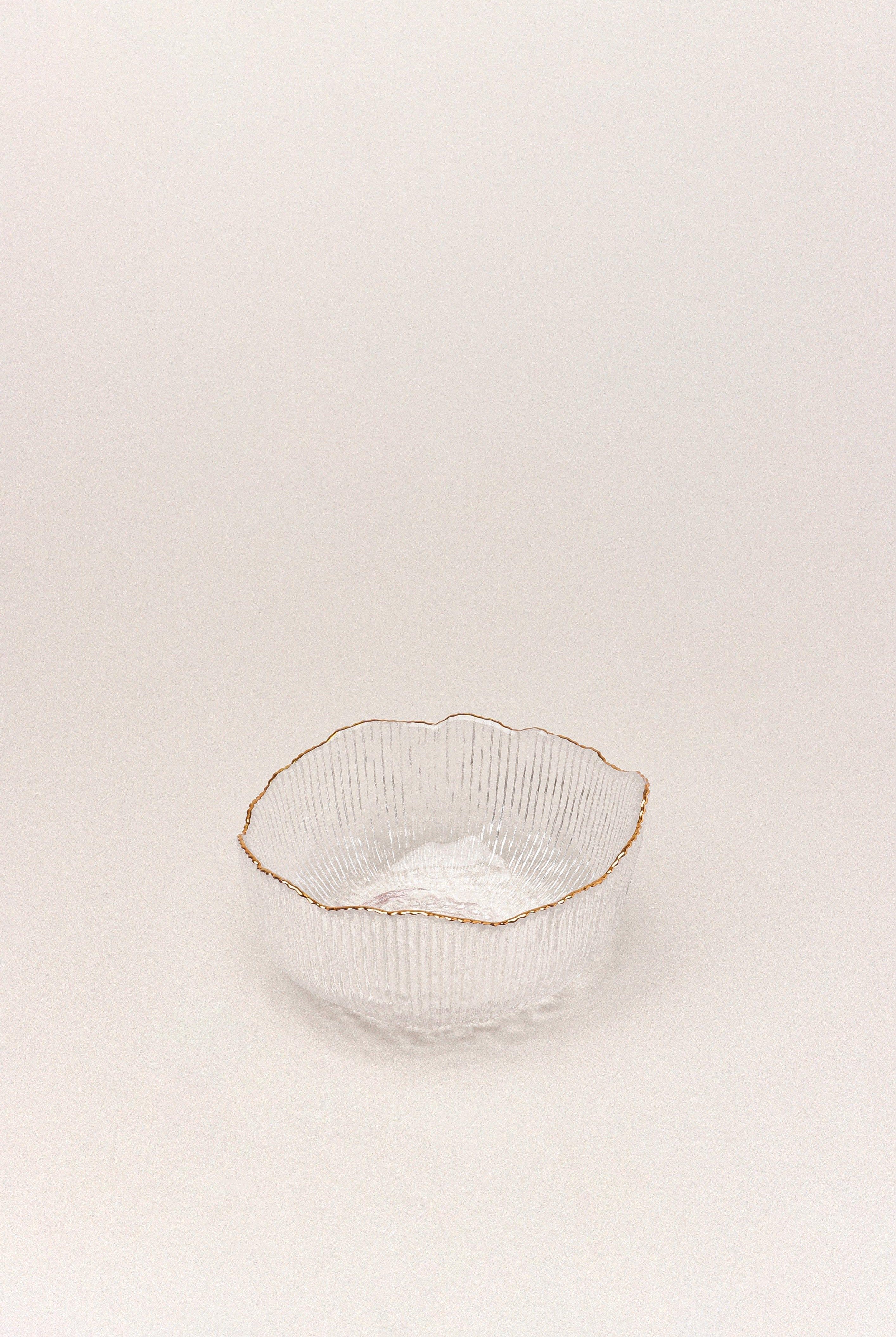 Large Calypso Irregular Transparent Clear Pressed Glass Gold Rim Serving Bowls Table Bowl - G Decor