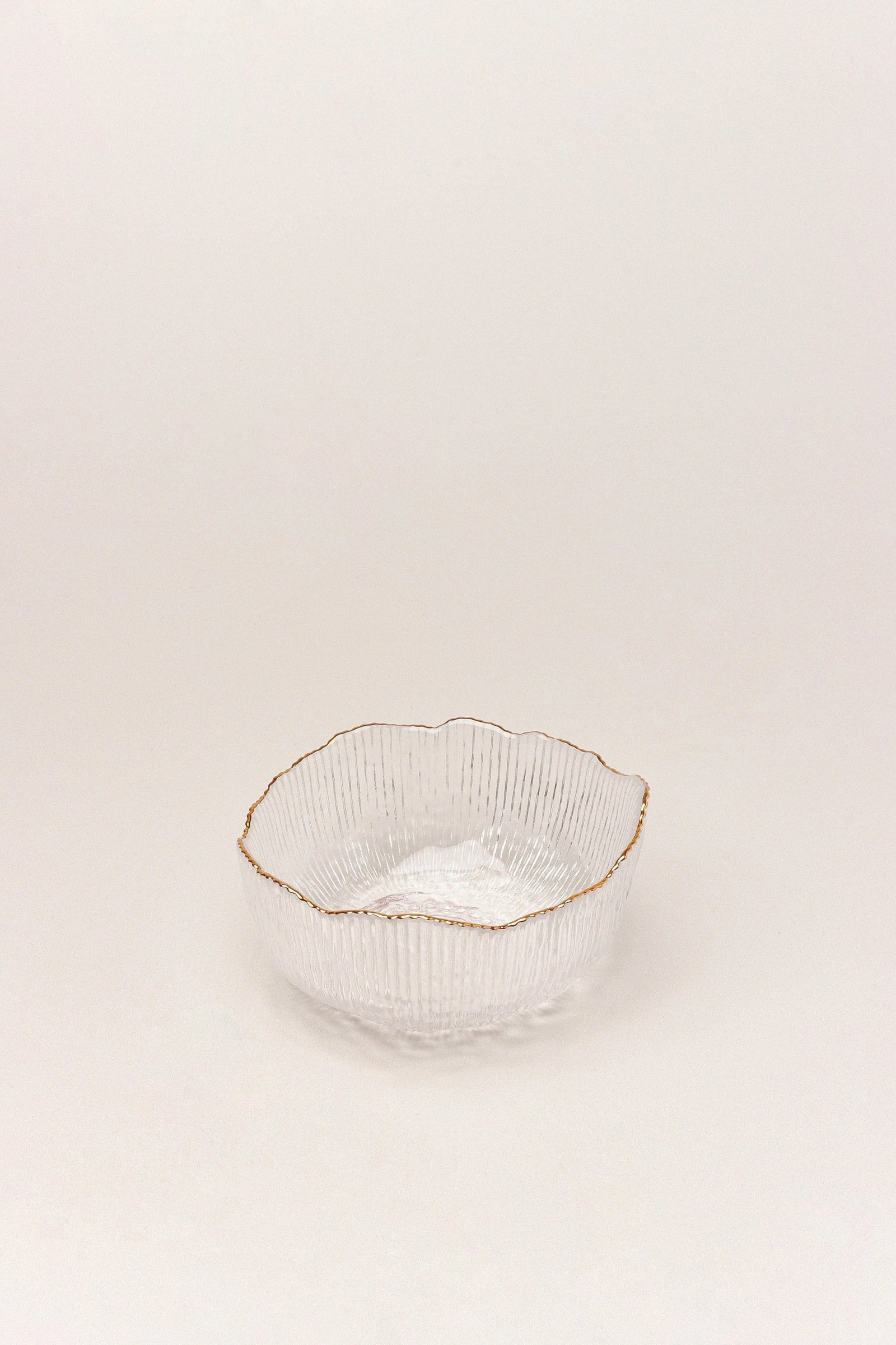 Large Calypso Pressed Glass Serving Bowl with Gold Rim — lifestyle view, G Decor