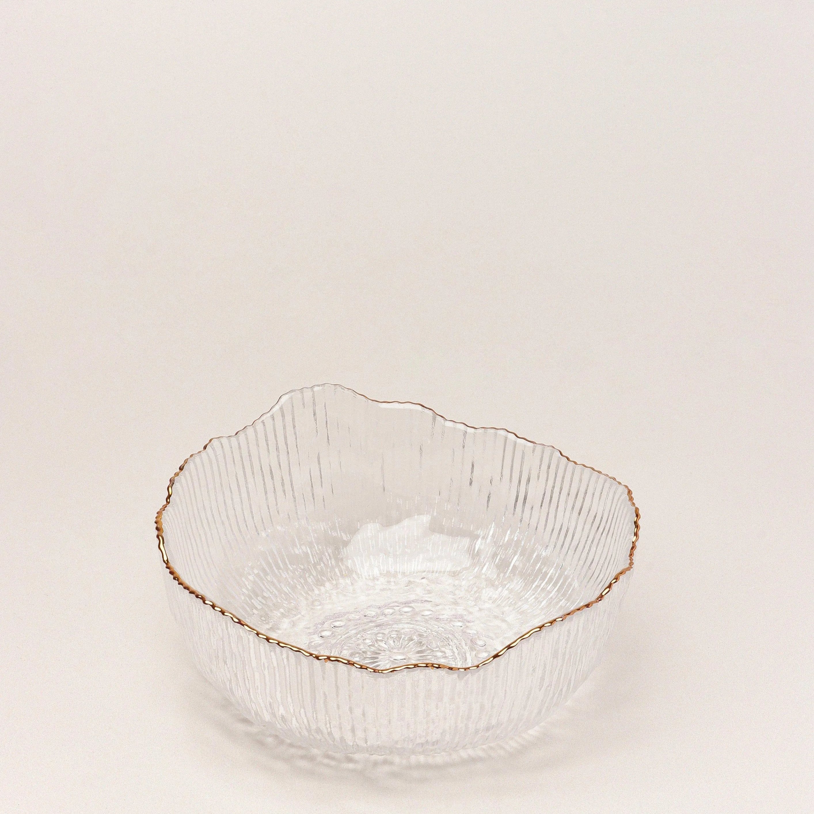 Large Calypso Irregular Transparent Clear Pressed Glass Gold Rim Serving Bowls Table Bowl - G Decor