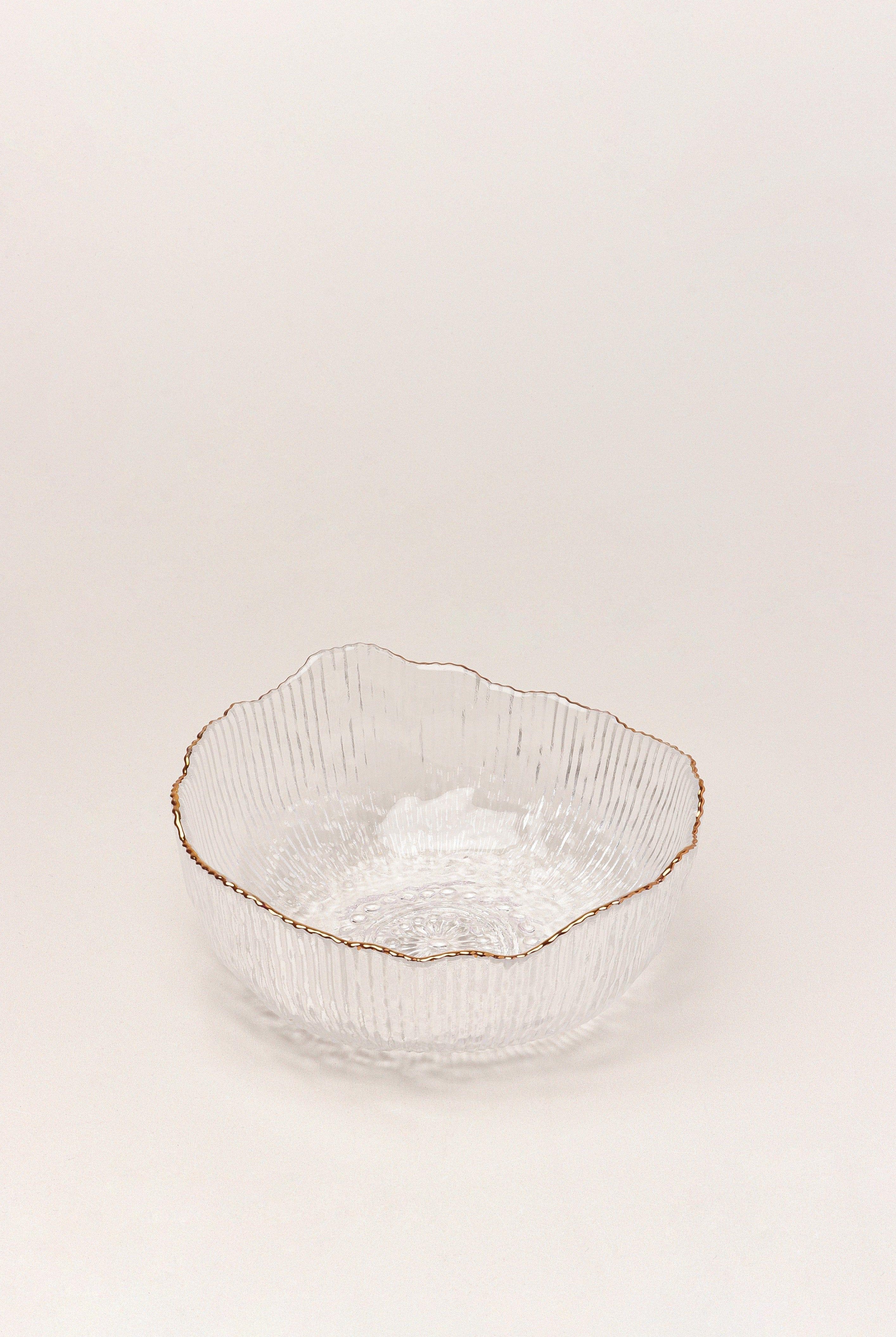 Large Calypso Irregular Transparent Clear Pressed Glass Gold Rim Serving Bowls Table Bowl - G Decor