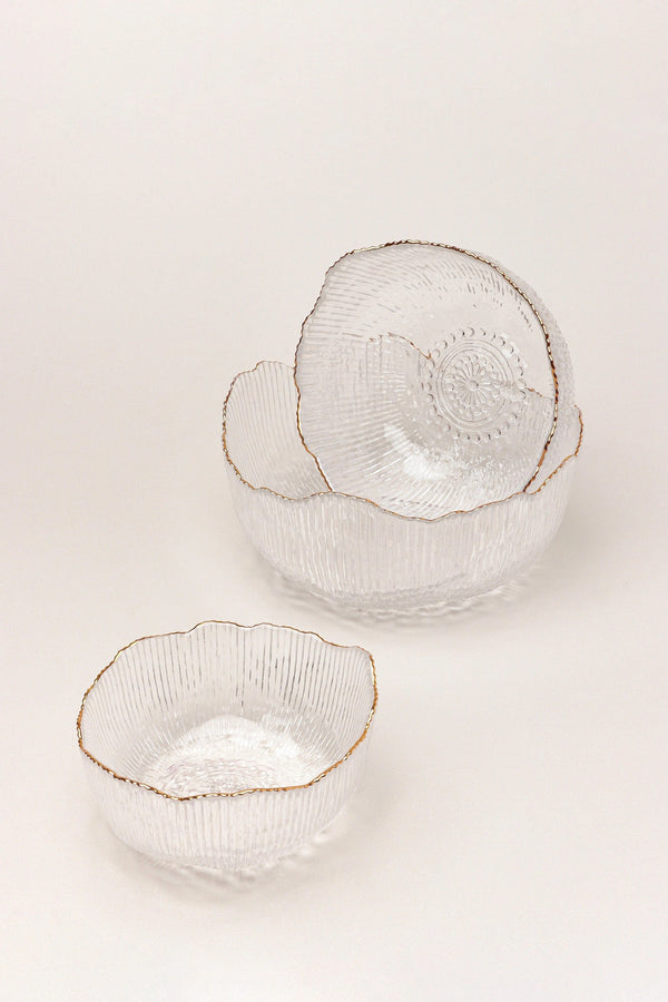 Large Calypso Pressed Glass Serving Bowl with Gold Rim