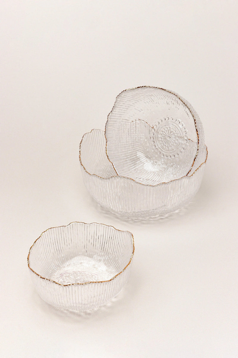 Large Calypso Pressed Glass Serving Bowl with Gold Rim