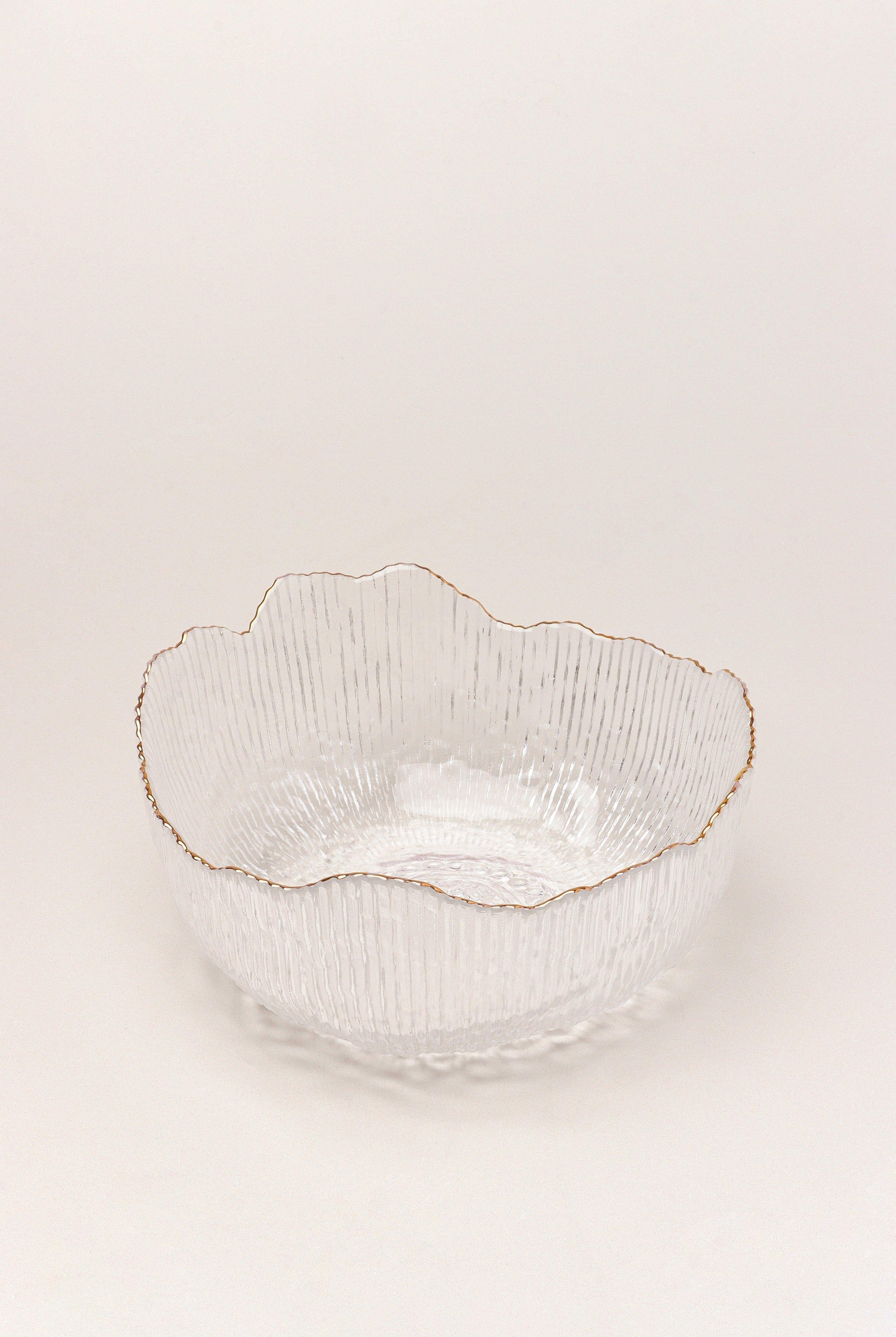 Large Calypso Irregular Transparent Clear Pressed Glass Gold Rim Serving Bowls Table Bowl - G Decor