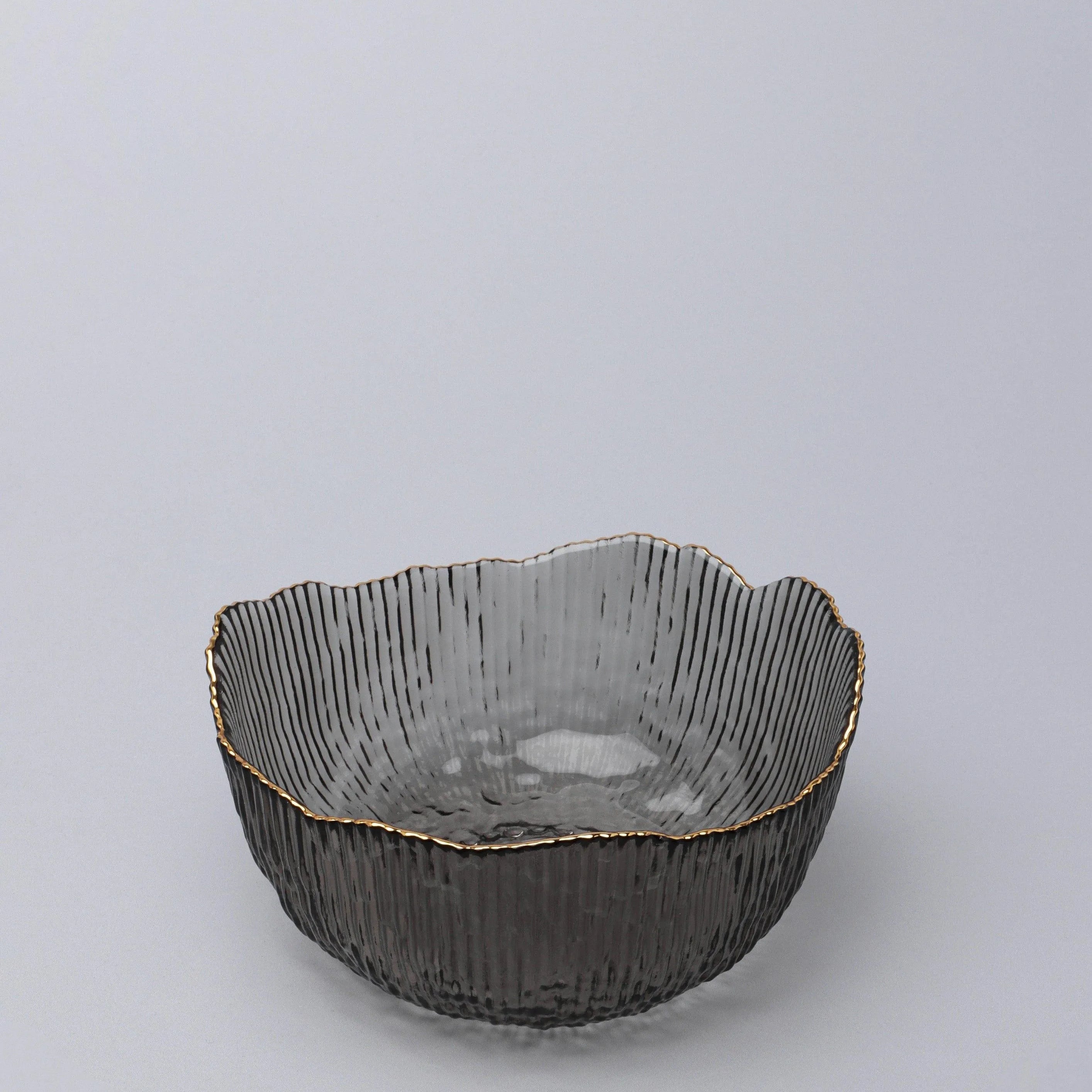 Large Calypso Irregular Transparent Grey Pressed Glass Gold Rim Serving Bowls Table Bowls - G Decor