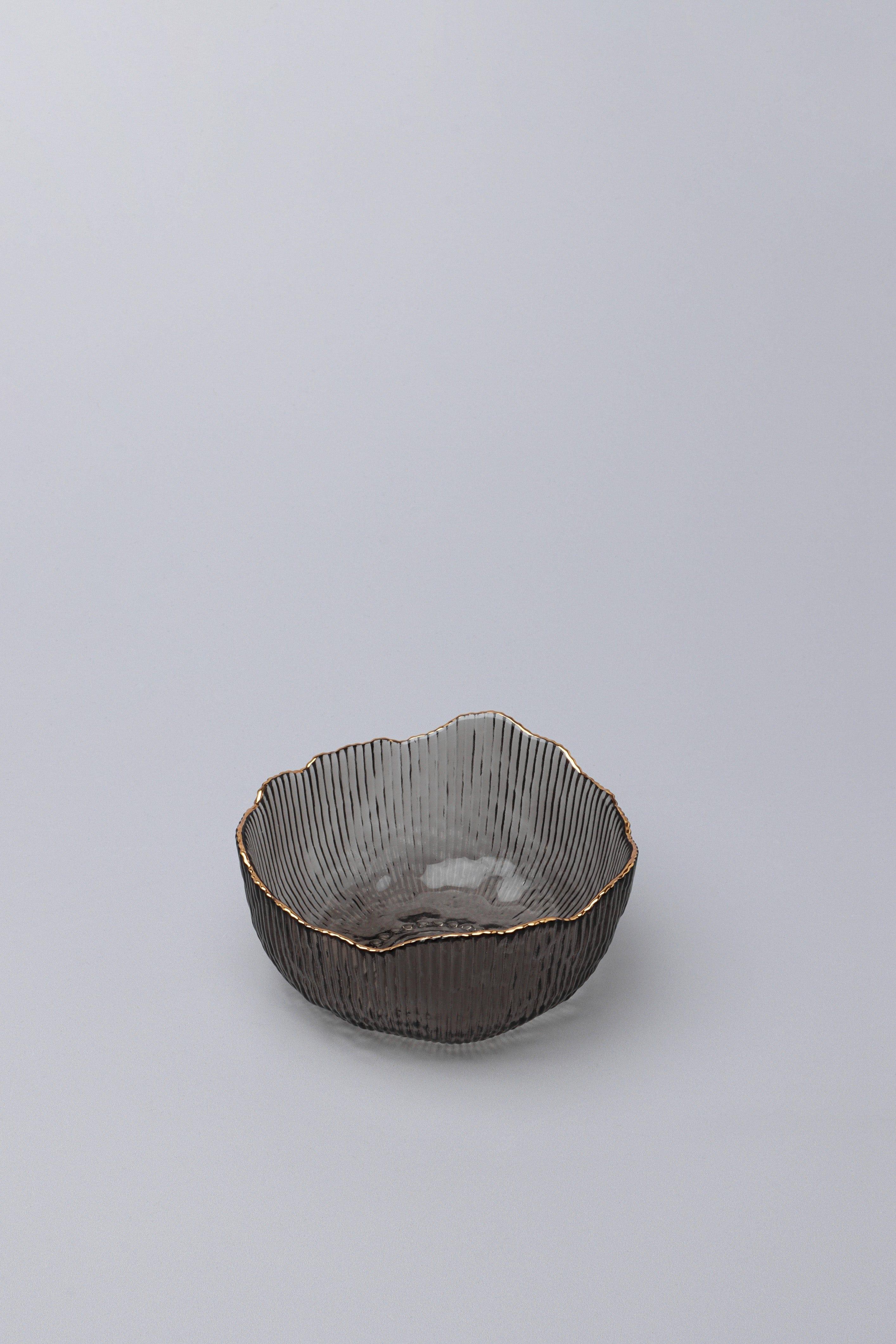 Large Calypso Irregular Transparent Grey Pressed Glass Gold Rim Serving Bowls Table Bowls - G Decor