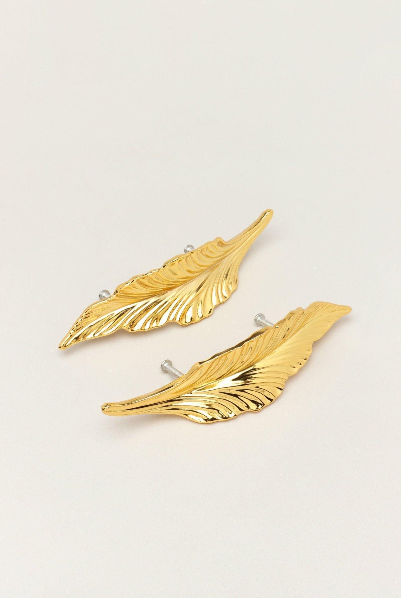 Large Shiny Gold Brass Leaves Cupboard Pull Draw Handles - G Decor