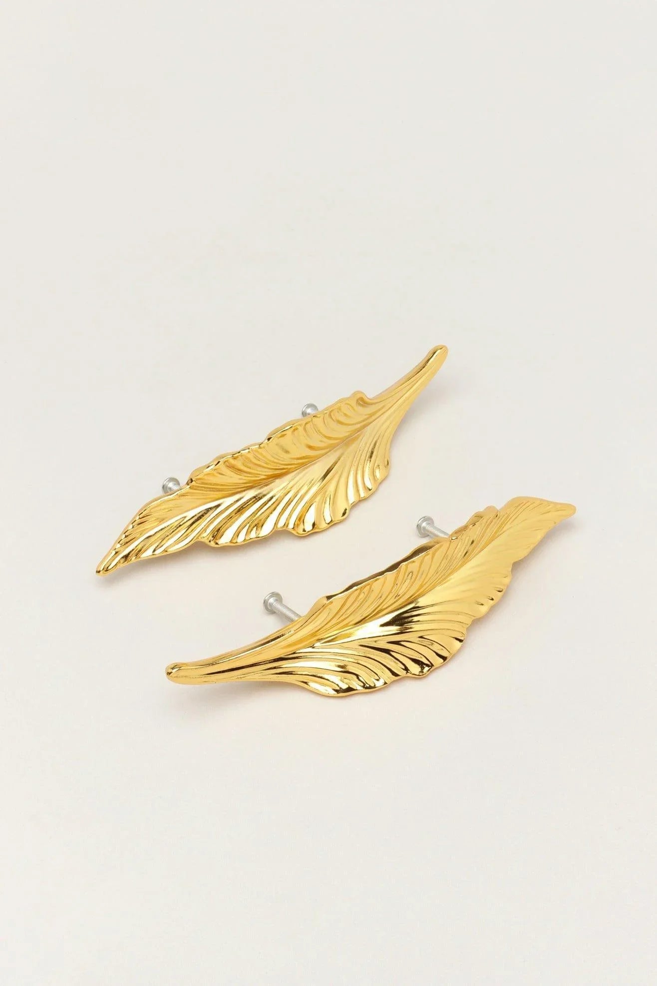 Large Shiny Gold Brass Leaves Cupboard Pull Draw Handles - G Decor