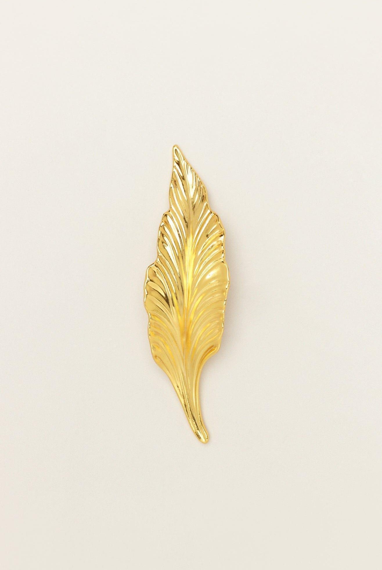 Large Shiny Gold Brass Leaves Cupboard Pull Draw Handles - G Decor