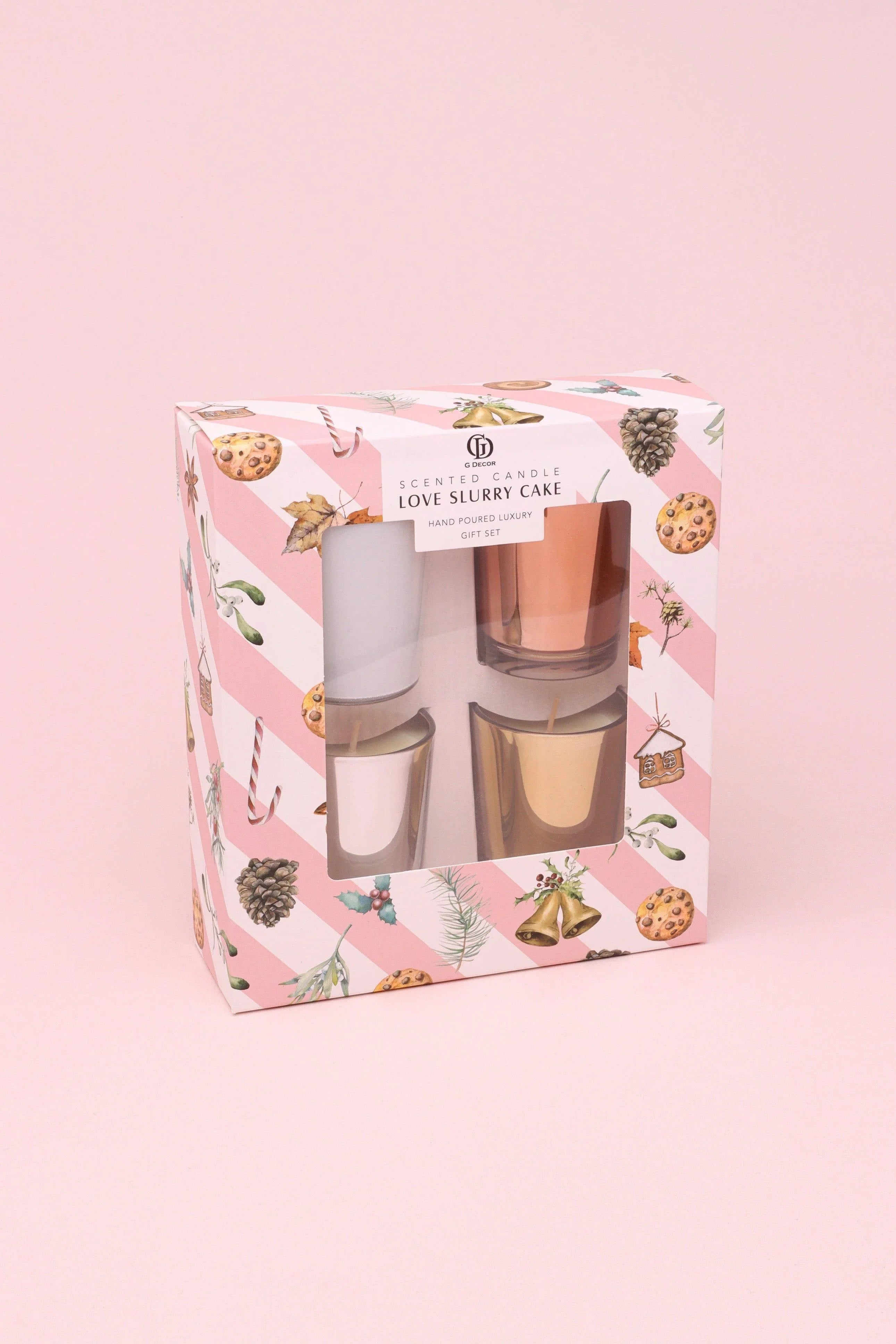 love-slurry-cake-set-of-4-scented-soy-wax-candles-in-gift-box-almond-oat-and-blossom-fragrances-g-decor-88647 - G Decor