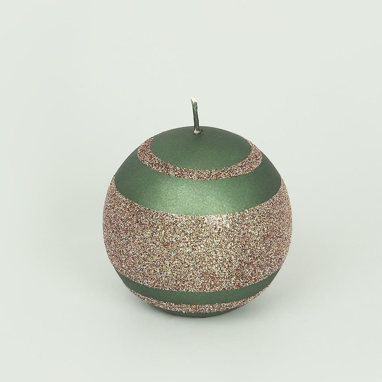 Matte Finish Clarae Limited Edition Hand-Finished Green & Gold Stripe Glitter Pillar & Ball Candles - G Decor
