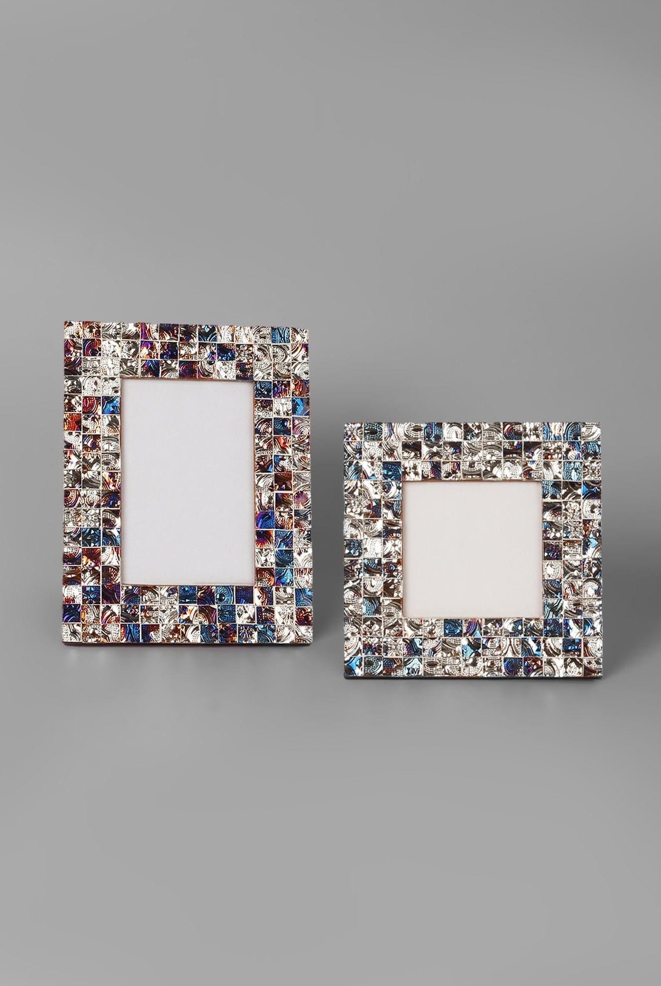 Mediterranean Handmade Silver & Blue Mosaic Photo Frame Coastal Picture Display - G Decor