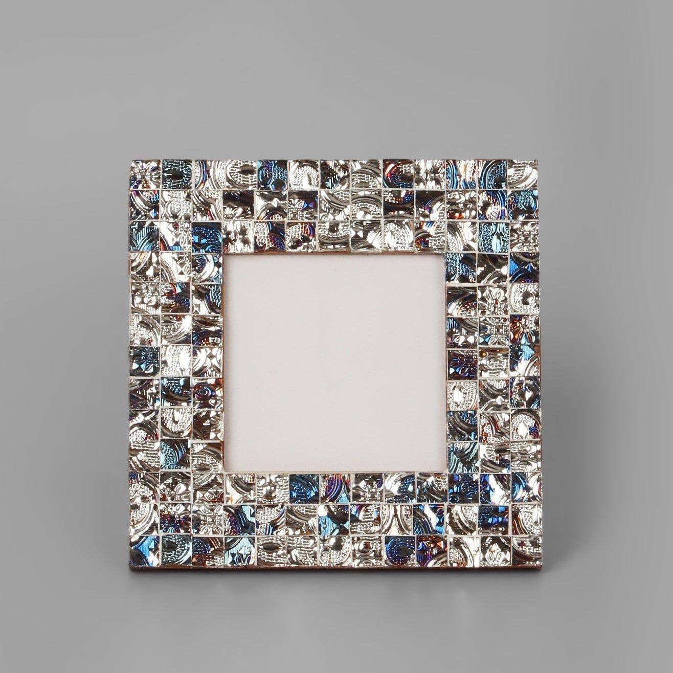 Mediterranean Handmade Silver & Blue Mosaic Photo Frame Coastal Picture Display - G Decor