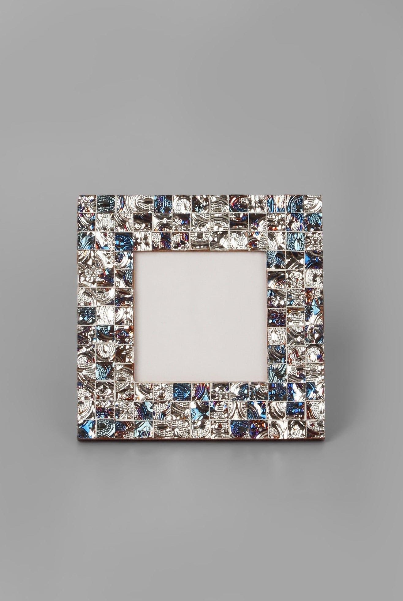 Mediterranean Handmade Silver & Blue Mosaic Photo Frame Coastal Picture Display - G Decor