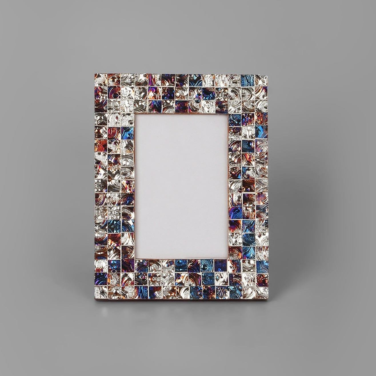 Mediterranean Handmade Silver & Blue Mosaic Photo Frame Coastal Picture Display - G Decor