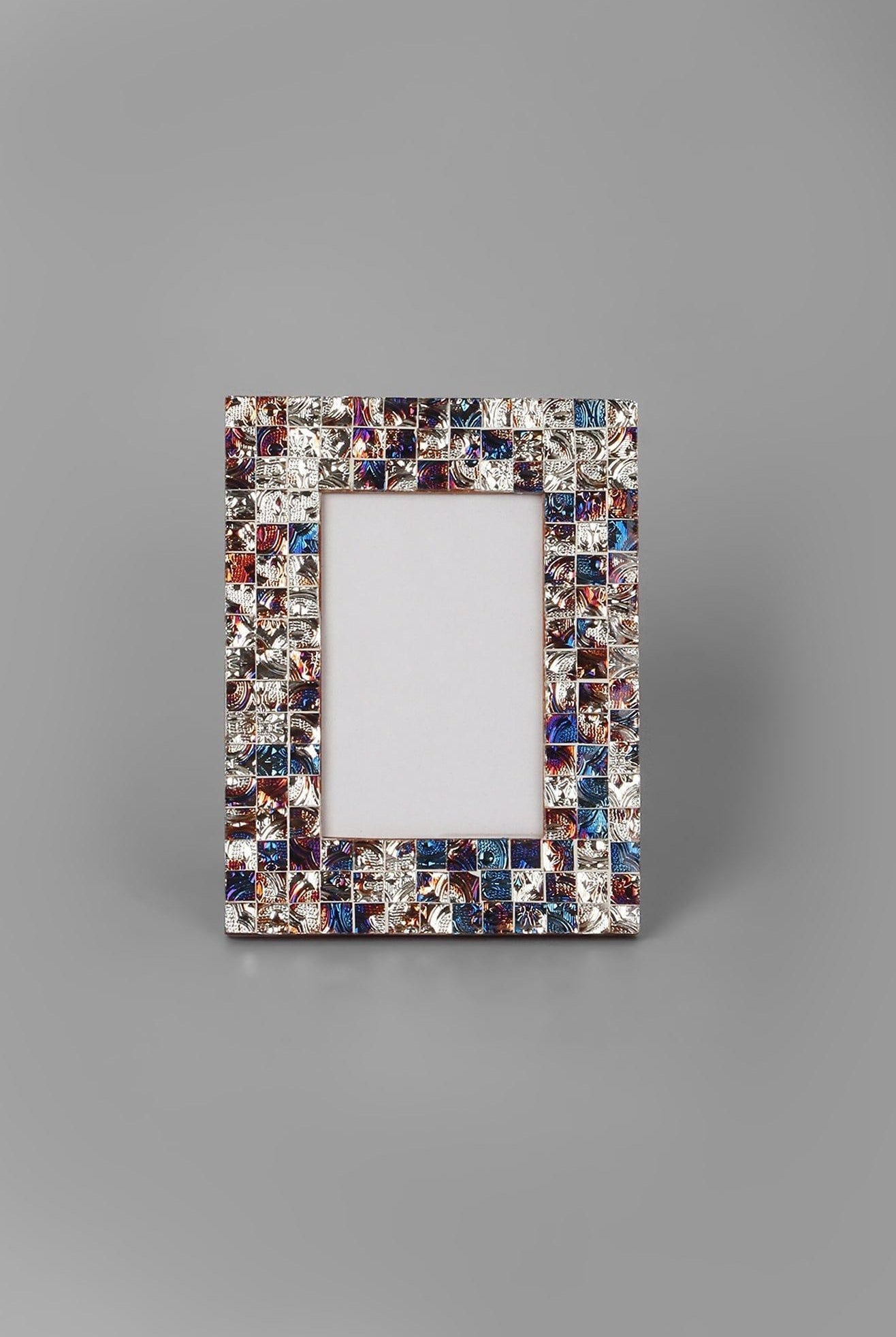 Mediterranean Handmade Silver & Blue Mosaic Photo Frame Coastal Picture Display - G Decor