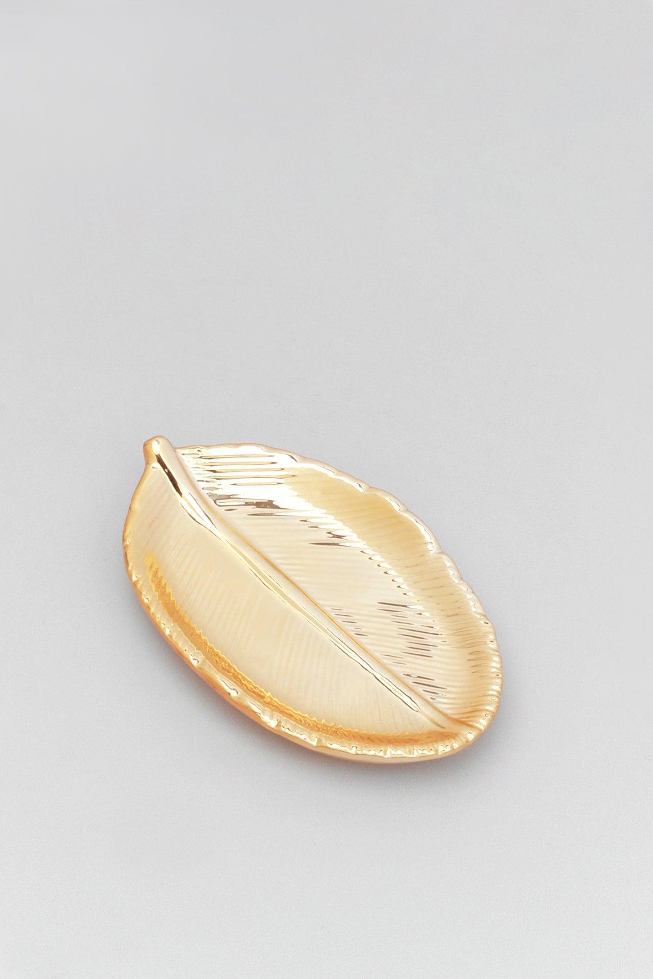 Metallic Shiny Ornate Nature Leaf Textured Jewellery Tray - G Decor