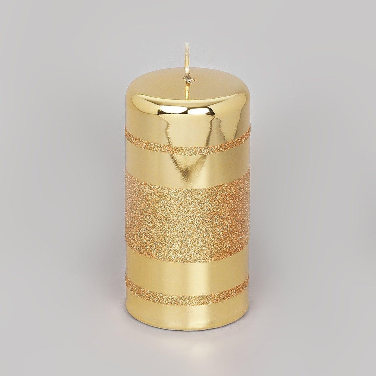 Mirror Glass Effect Clarae Limited Edition Hand-Finished Gold Stripe Glitter Pillar & Ball Candles - G Decor