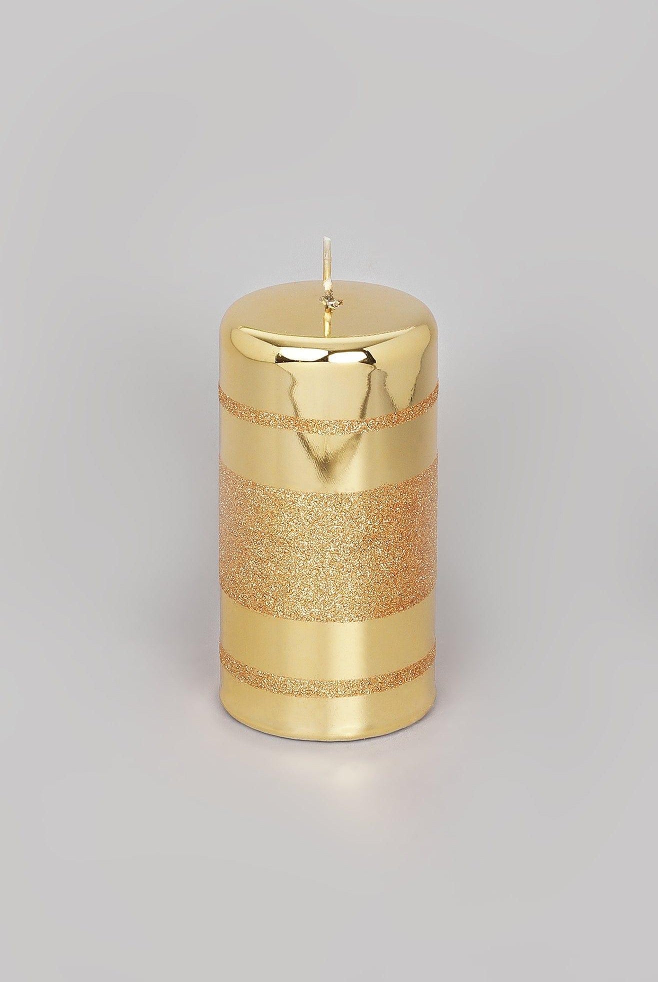 Mirror Glass Effect Clarae Limited Edition Hand-Finished Gold Stripe Glitter Pillar & Ball Candles - G Decor