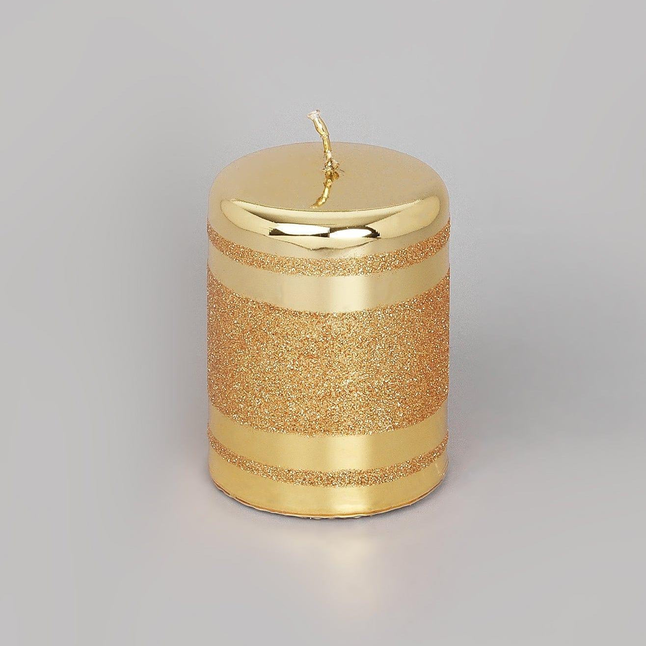 Mirror Glass Effect Clarae Limited Edition Hand-Finished Gold Stripe Glitter Pillar & Ball Candles - G Decor