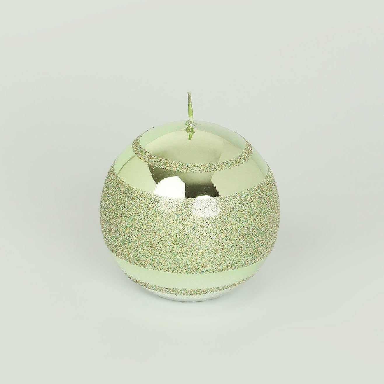 Mirror Glass Effect Clarae Limited Edition Hand-Finished Light Green Stripe Glitter Pillar & Ball Candles - G Decor
