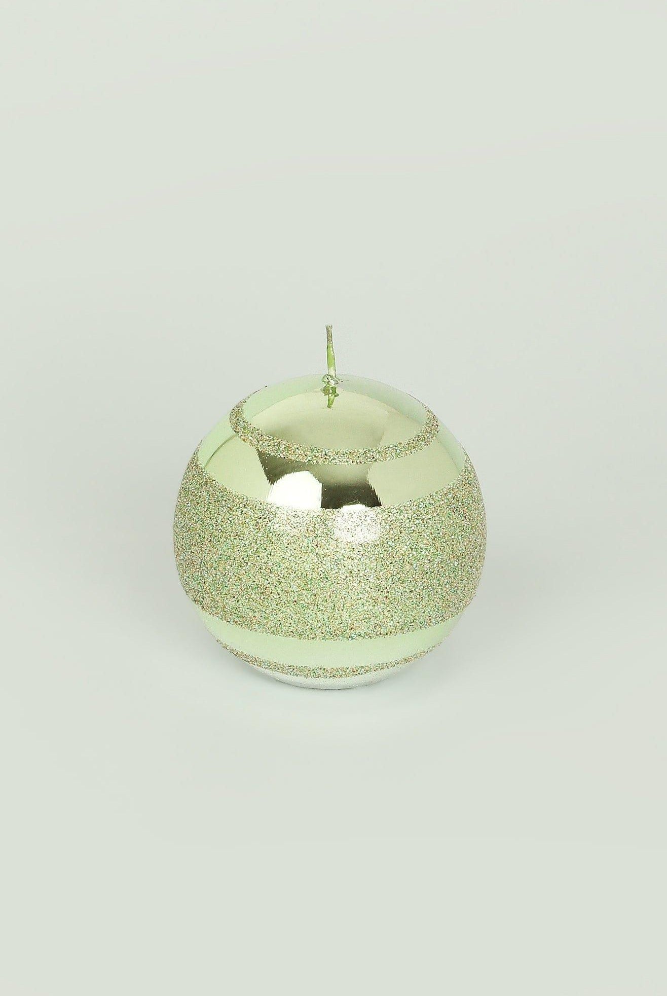 Mirror Glass Effect Clarae Limited Edition Hand-Finished Light Green Stripe Glitter Pillar & Ball Candles - G Decor